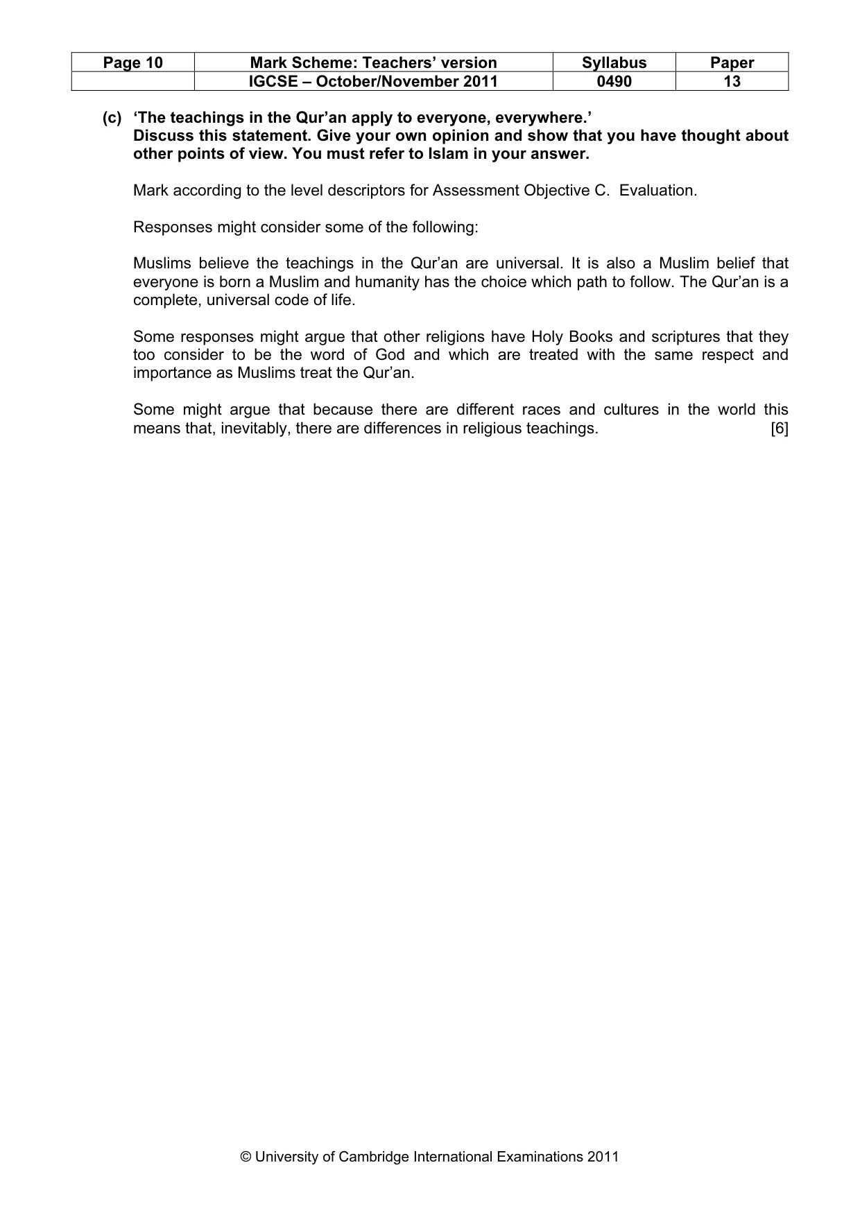Mark scheme, page 10 of 13