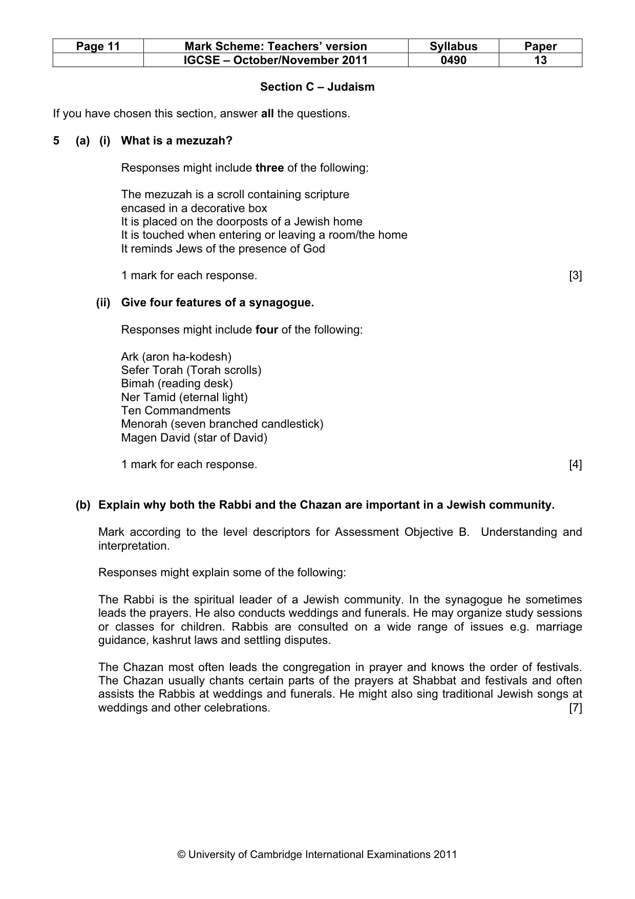 Mark scheme, page 11 of 13
