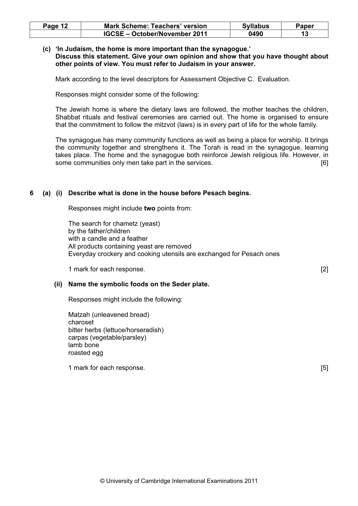 Mark scheme, page 12 of 13
