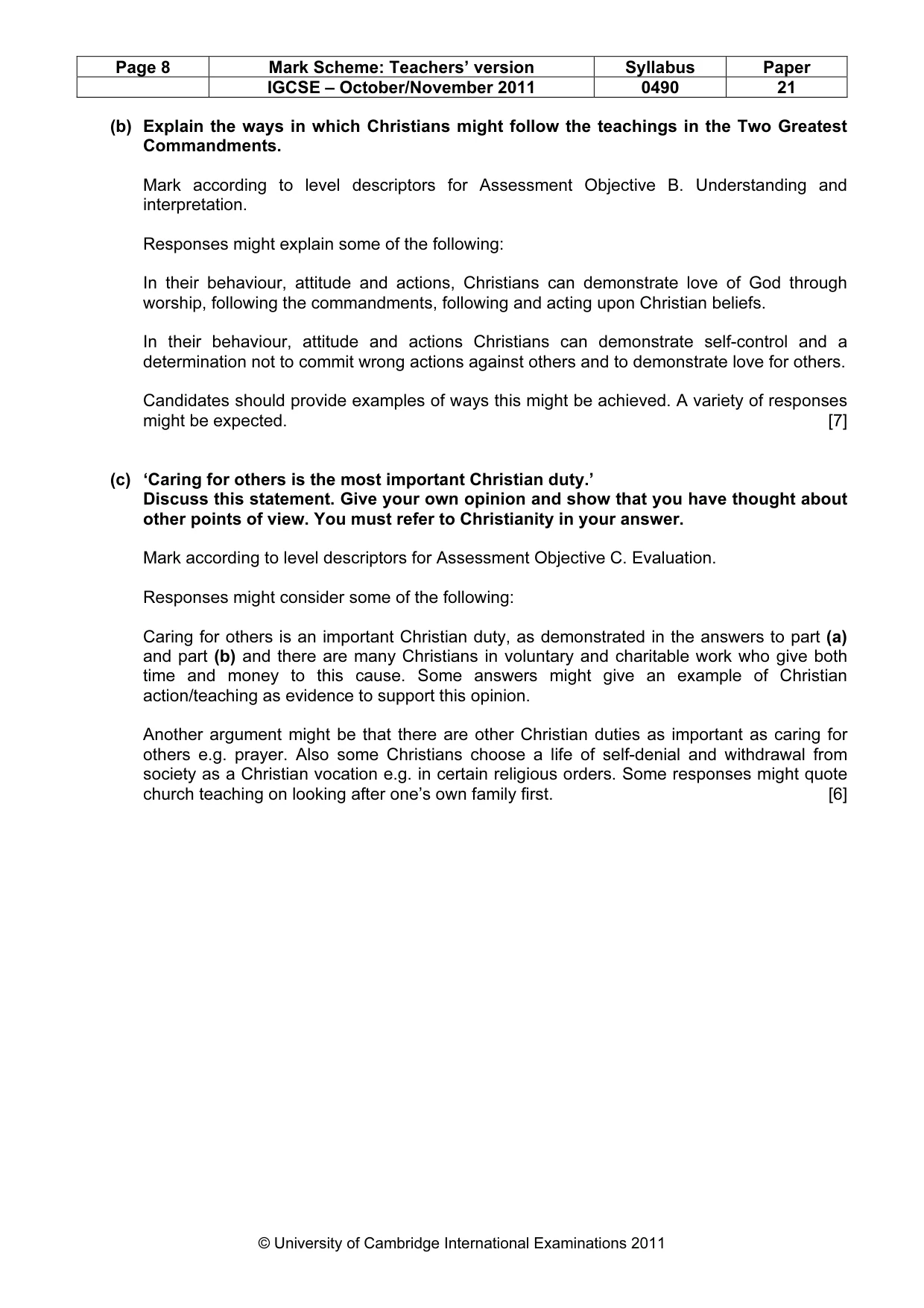 Mark scheme, page 8 of 16