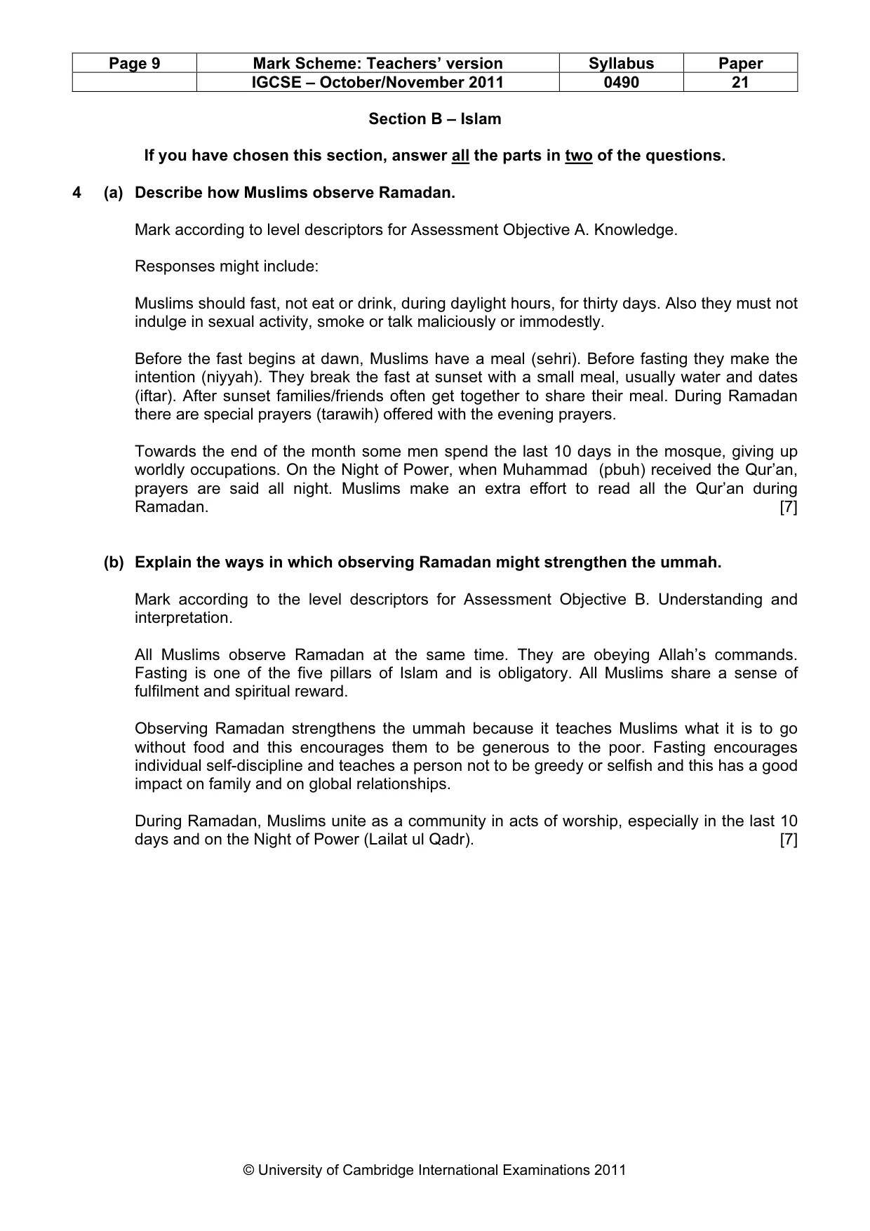 Mark scheme, page 9 of 16