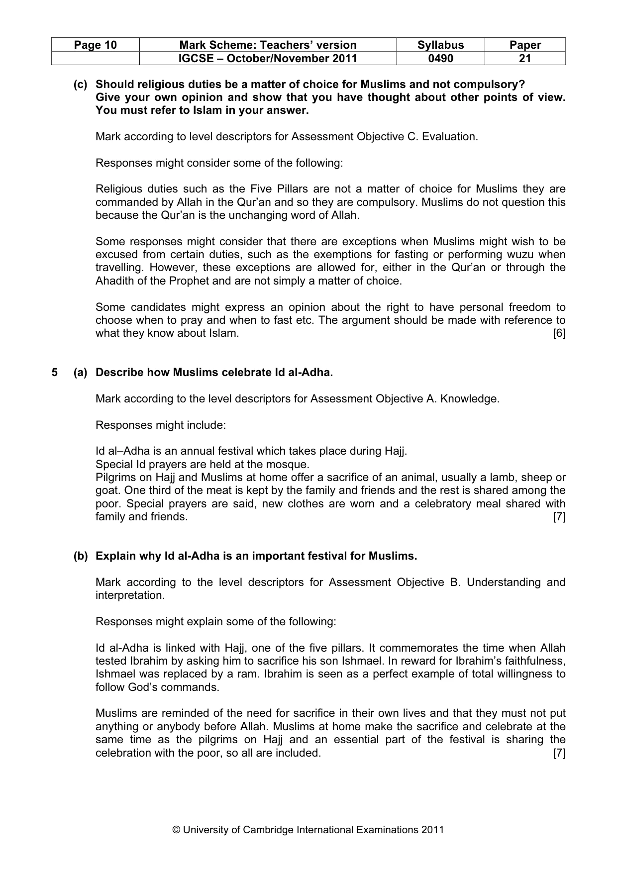 Mark scheme, page 10 of 16