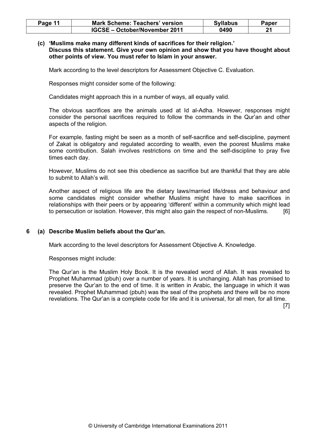 Mark scheme, page 11 of 16
