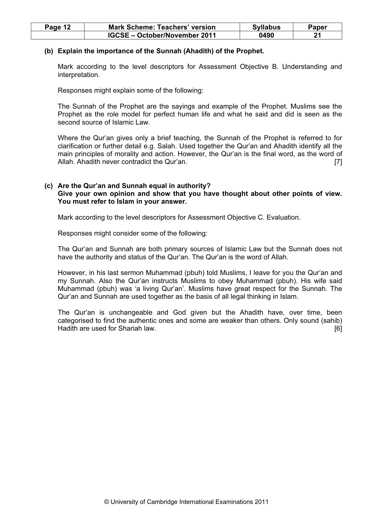 Mark scheme, page 12 of 16