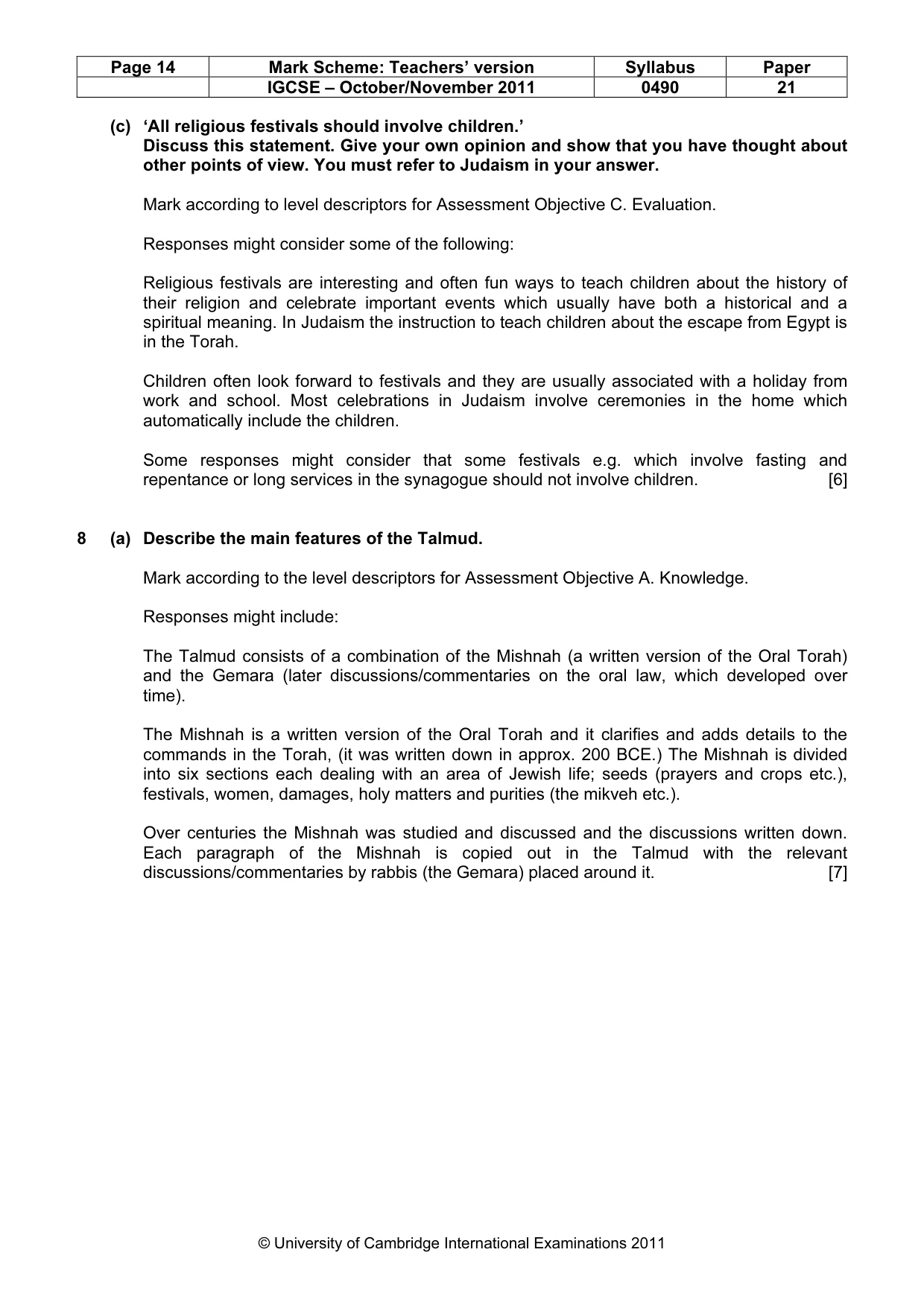 Mark scheme, page 14 of 16