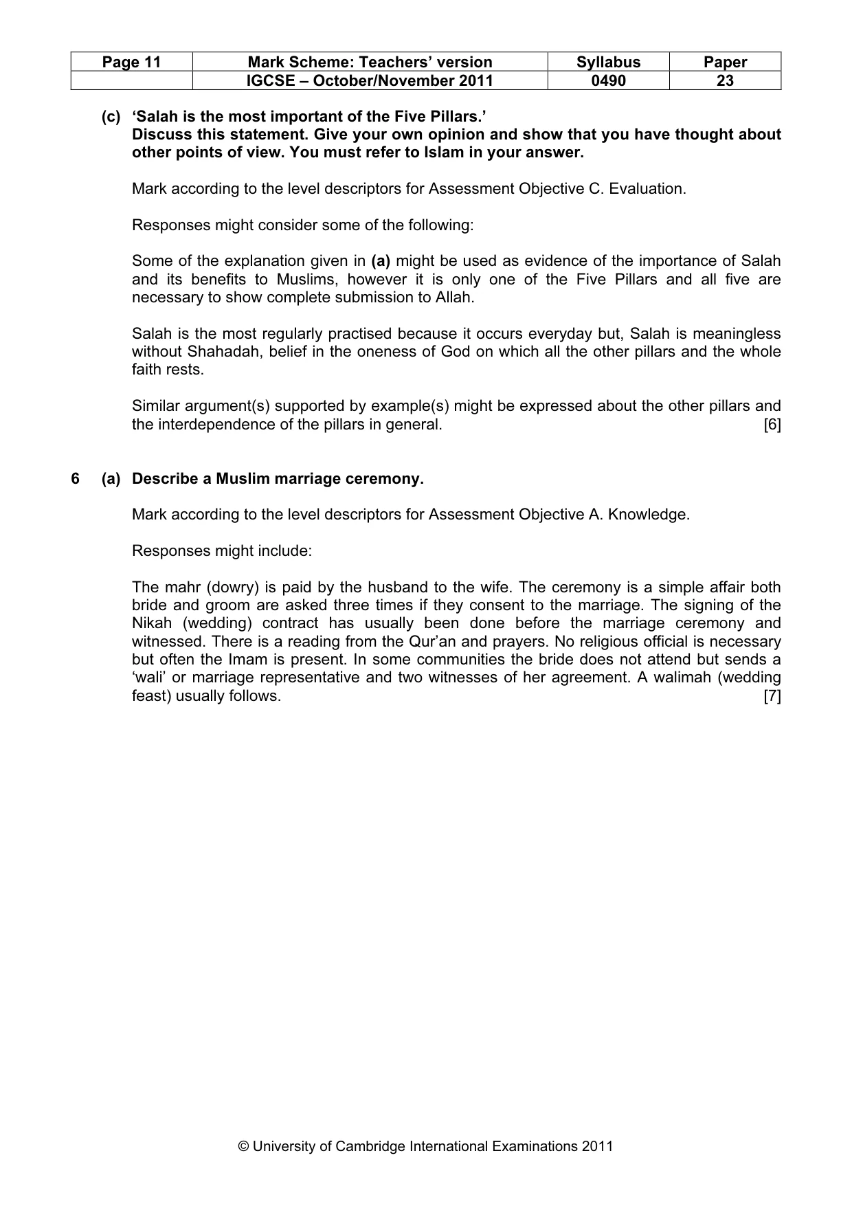 Mark scheme, page 11 of 17