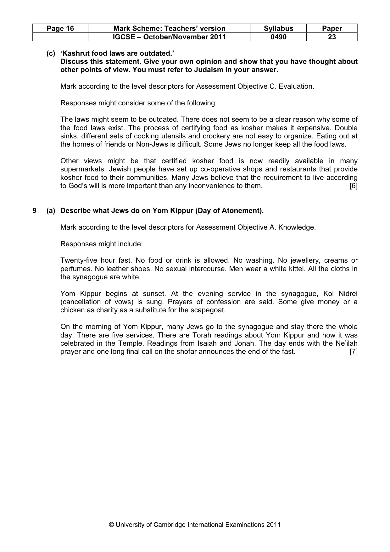 Mark scheme, page 16 of 17