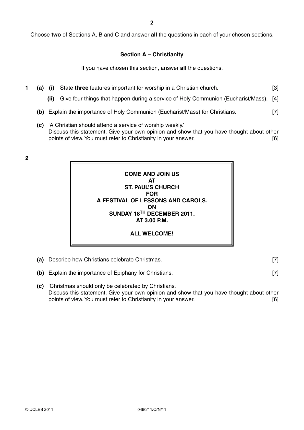 Cambridge IGCSE Religious Studies 0490 2011 Oct/Nov Paper 1 · Variant 1 question paper, page 2 of 4
