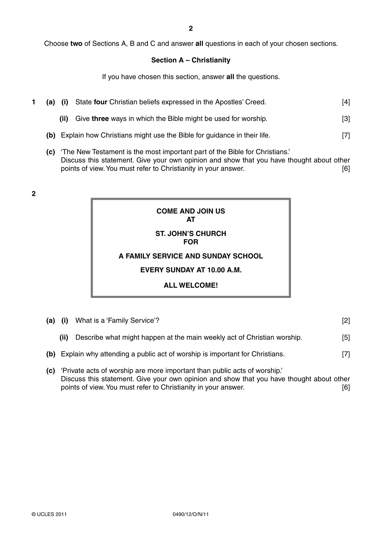 Cambridge IGCSE Religious Studies 0490 2011 Oct/Nov Paper 1 · Variant 2 question paper, page 2 of 4