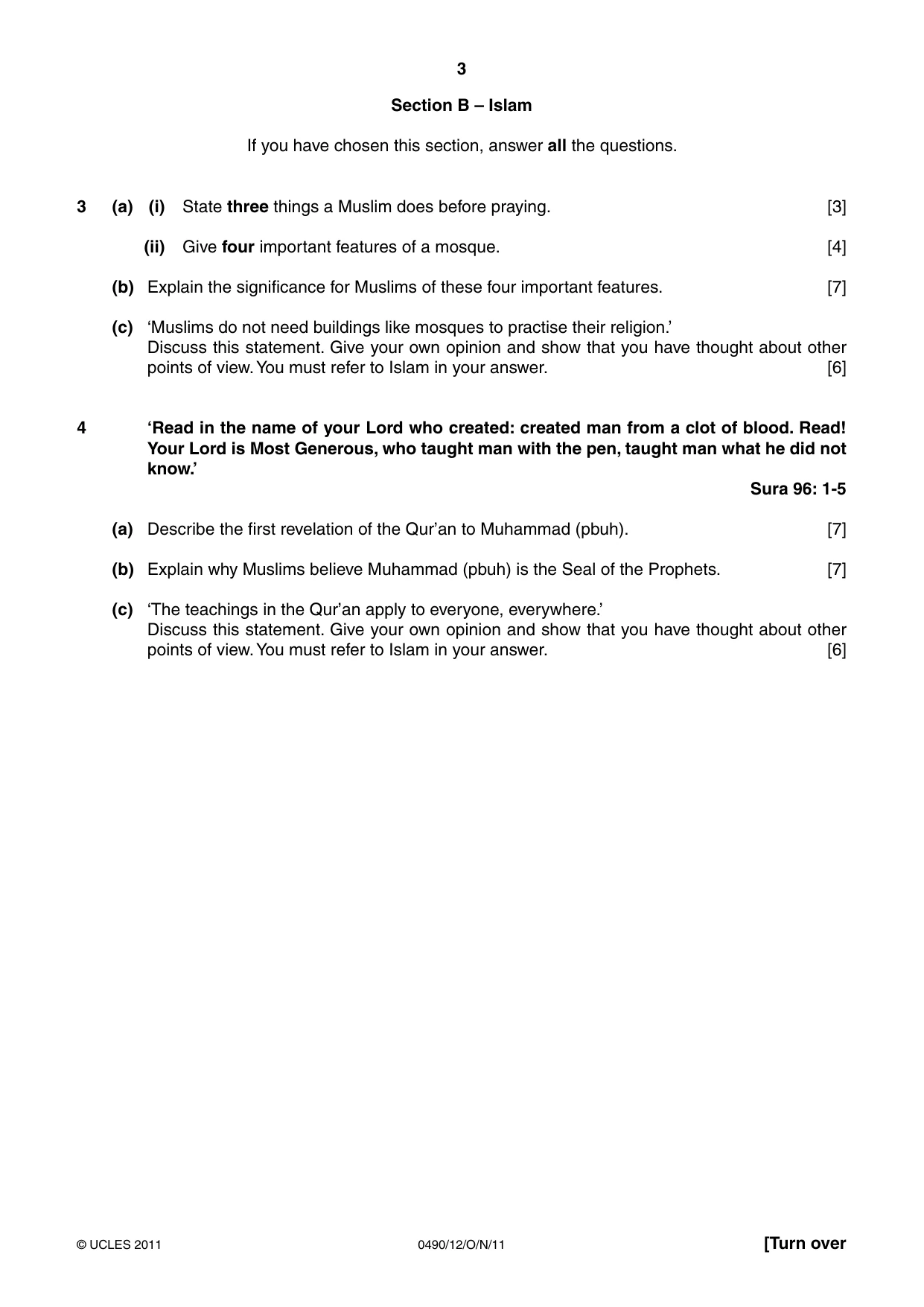 Cambridge IGCSE Religious Studies 0490 2011 Oct/Nov Paper 1 · Variant 2 question paper, page 3 of 4