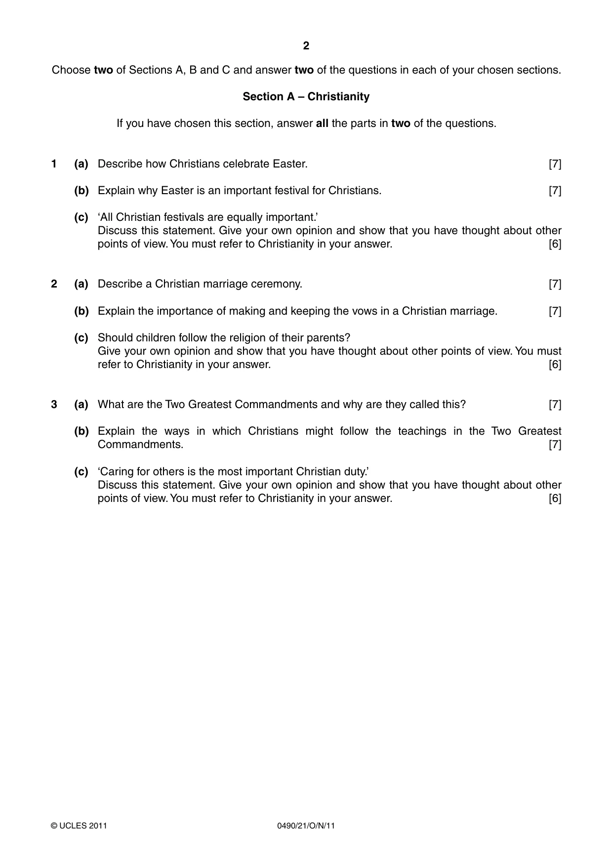 Cambridge IGCSE Religious Studies 0490 2011 Oct/Nov Paper 2 · Variant 1 question paper, page 2 of 4