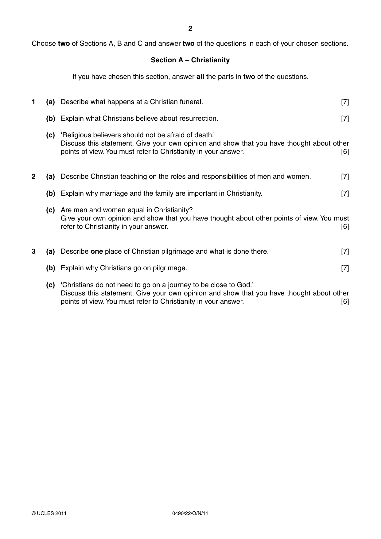 Cambridge IGCSE Religious Studies 0490 2011 Oct/Nov Paper 2 · Variant 2 question paper, page 2 of 4