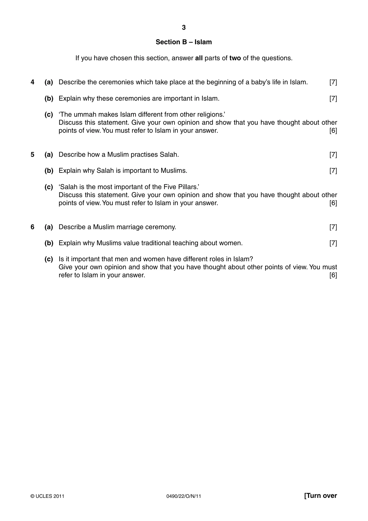 Cambridge IGCSE Religious Studies 0490 2011 Oct/Nov Paper 2 · Variant 2 question paper, page 3 of 4