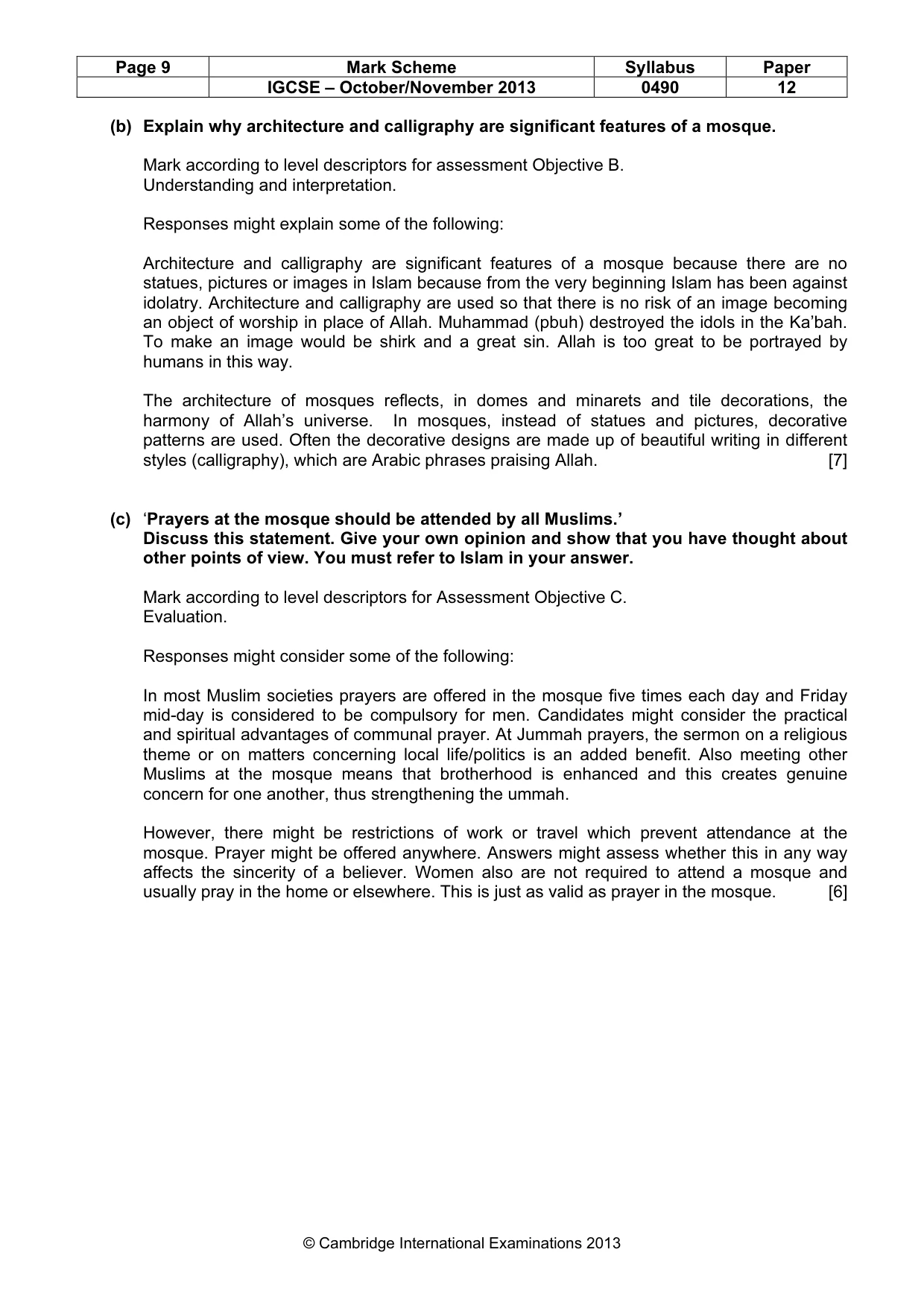 Mark scheme, page 9 of 15