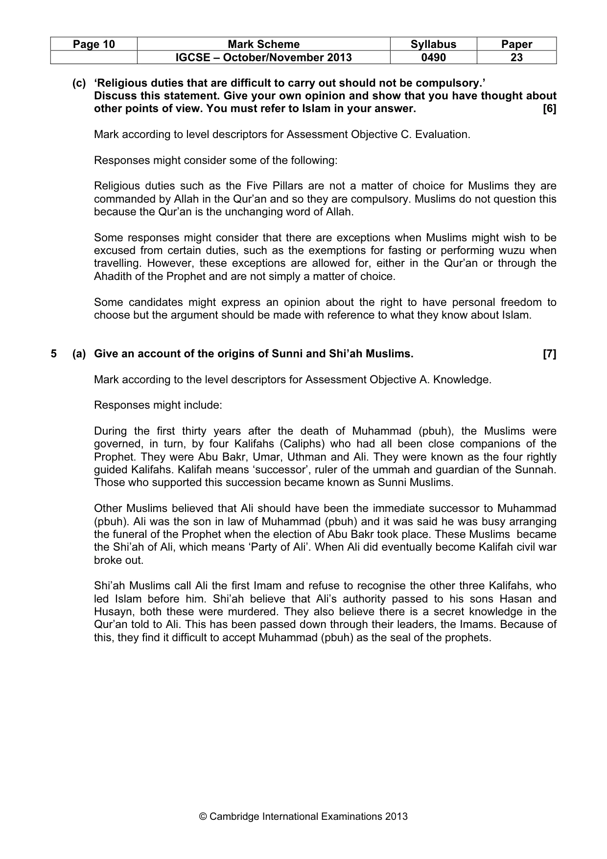 Mark scheme, page 10 of 17
