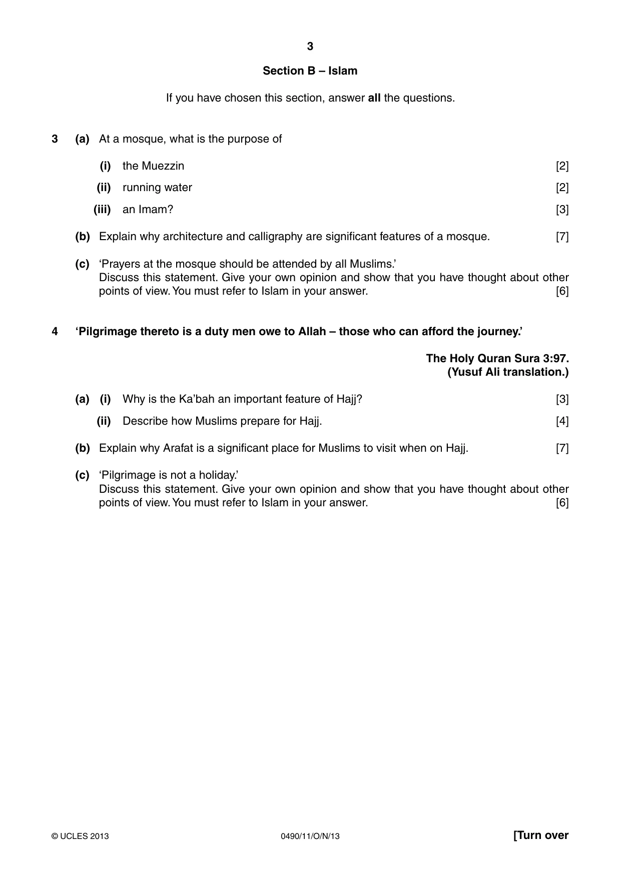 Cambridge IGCSE Religious Studies 0490 2013 Oct/Nov Paper 1 · Variant 1 question paper, page 3 of 4