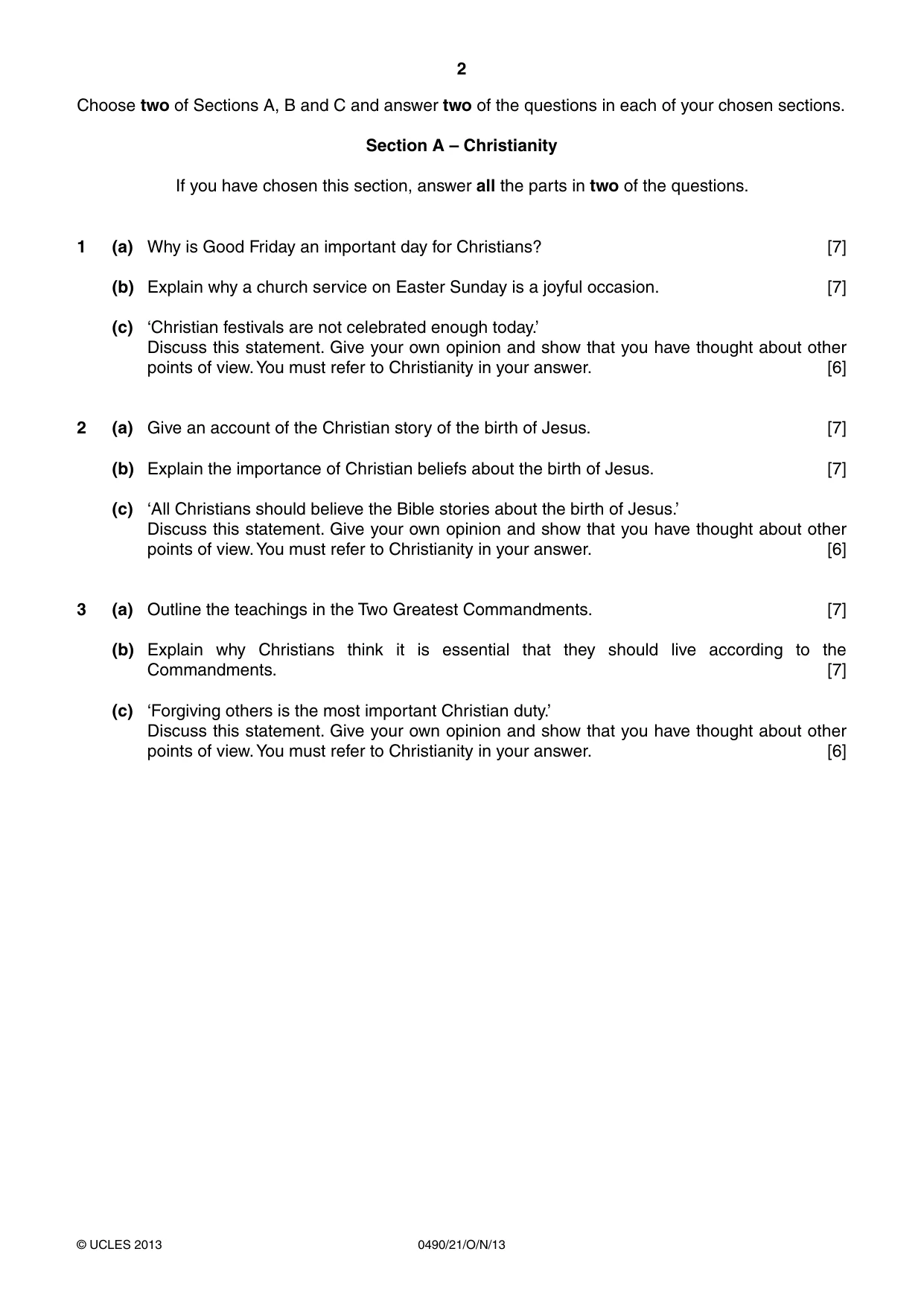 Cambridge IGCSE Religious Studies 0490 2013 Oct/Nov Paper 2 · Variant 1 question paper, page 2 of 4