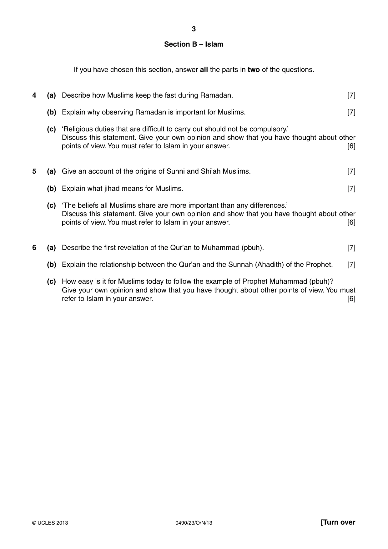 Cambridge IGCSE Religious Studies 0490 2013 Oct/Nov Paper 2 · Variant 3 question paper, page 3 of 4