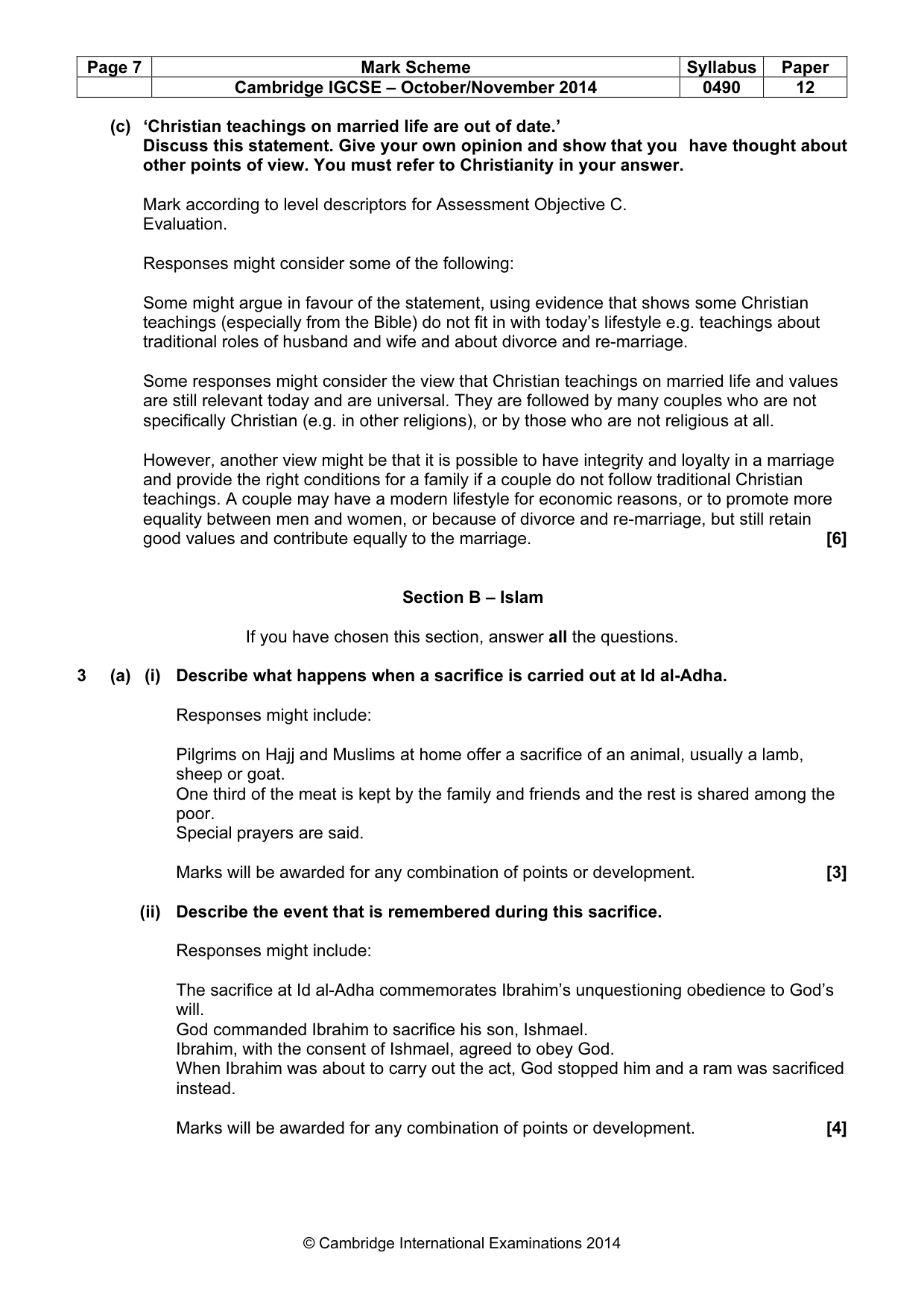 Mark scheme, page 7 of 14