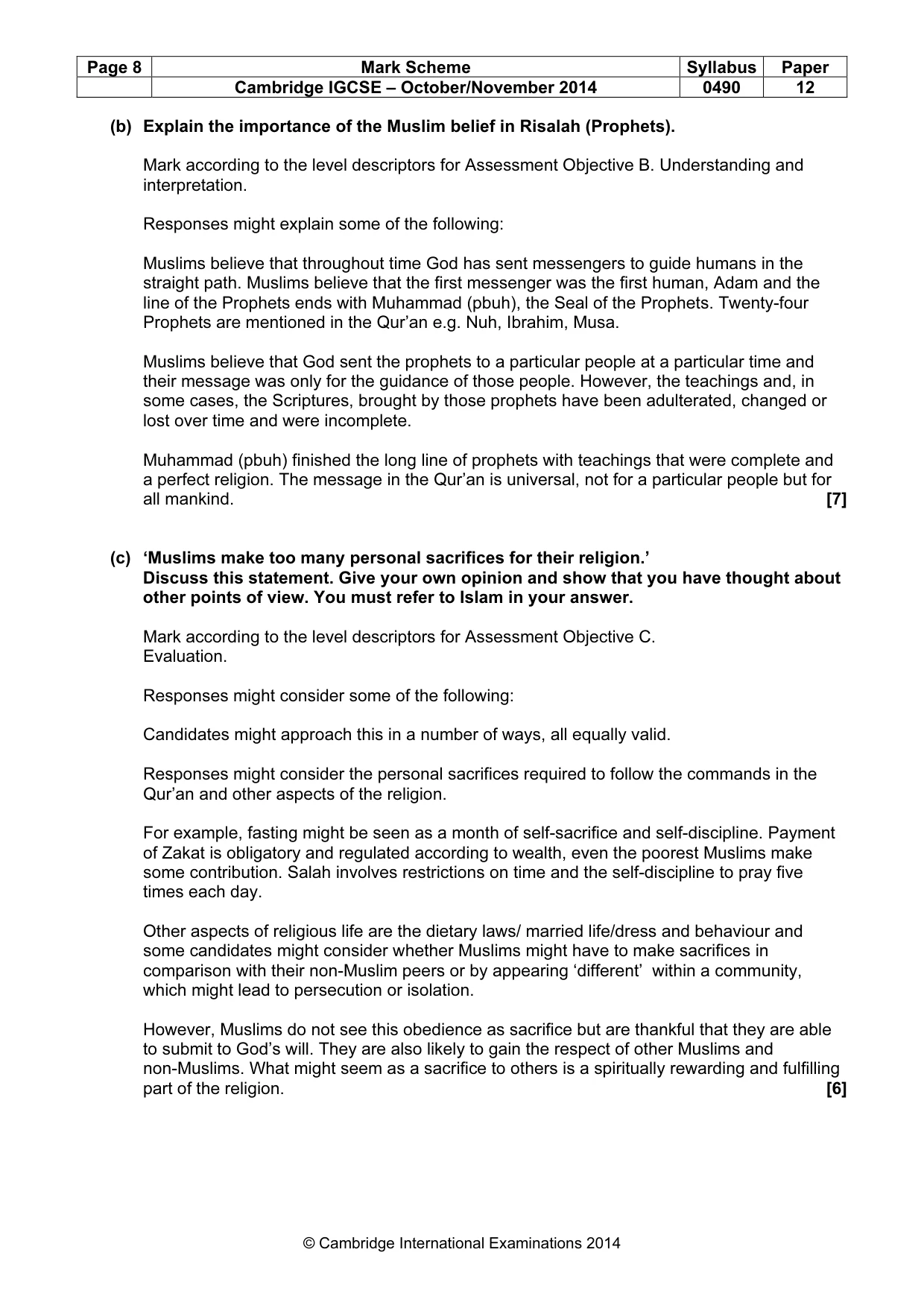 Mark scheme, page 8 of 14