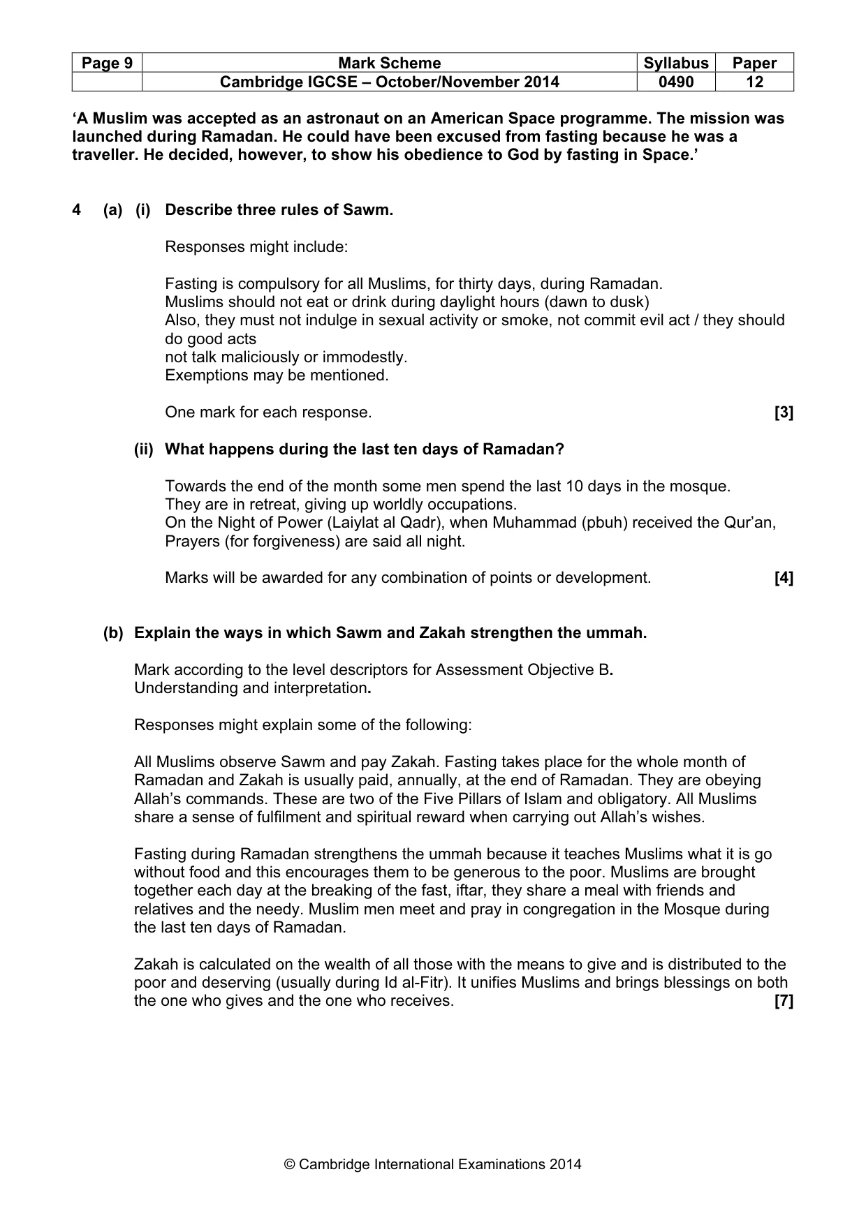 Mark scheme, page 9 of 14