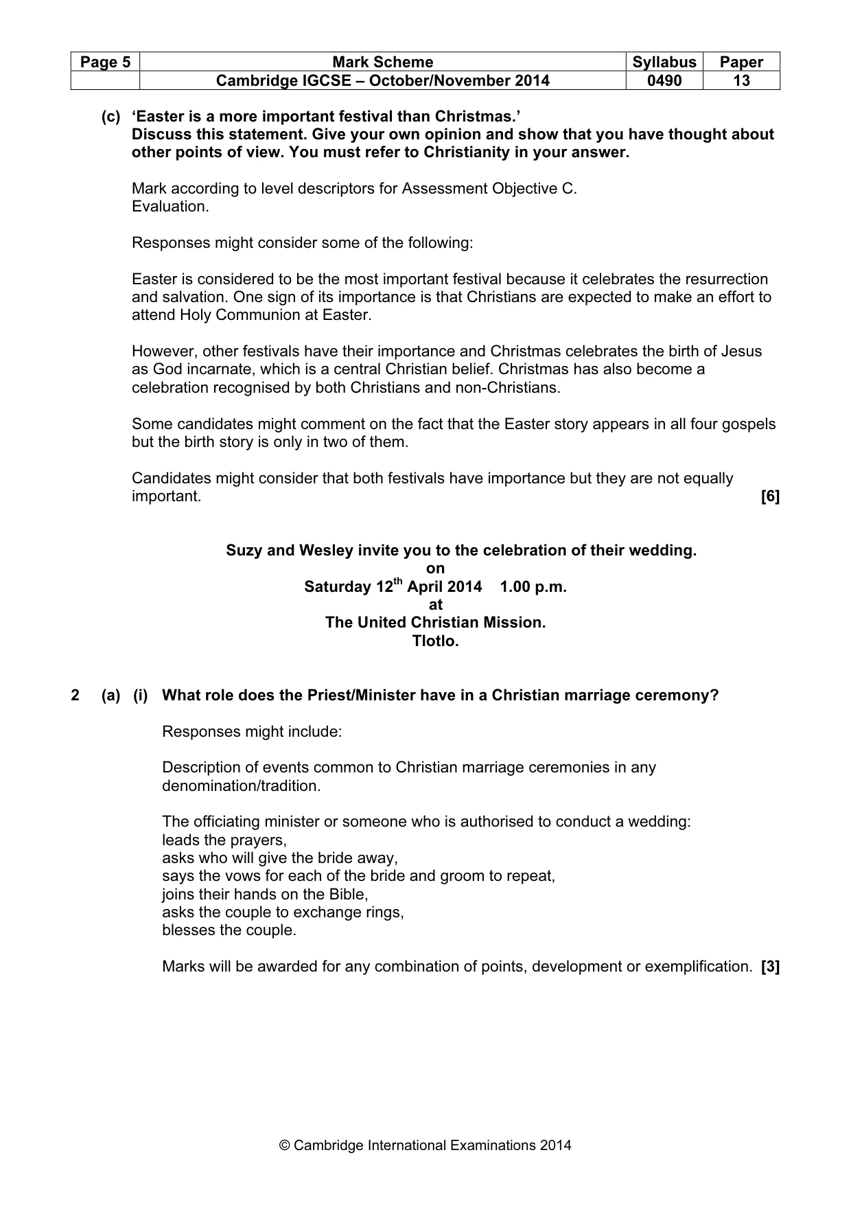 Mark scheme, page 5 of 14