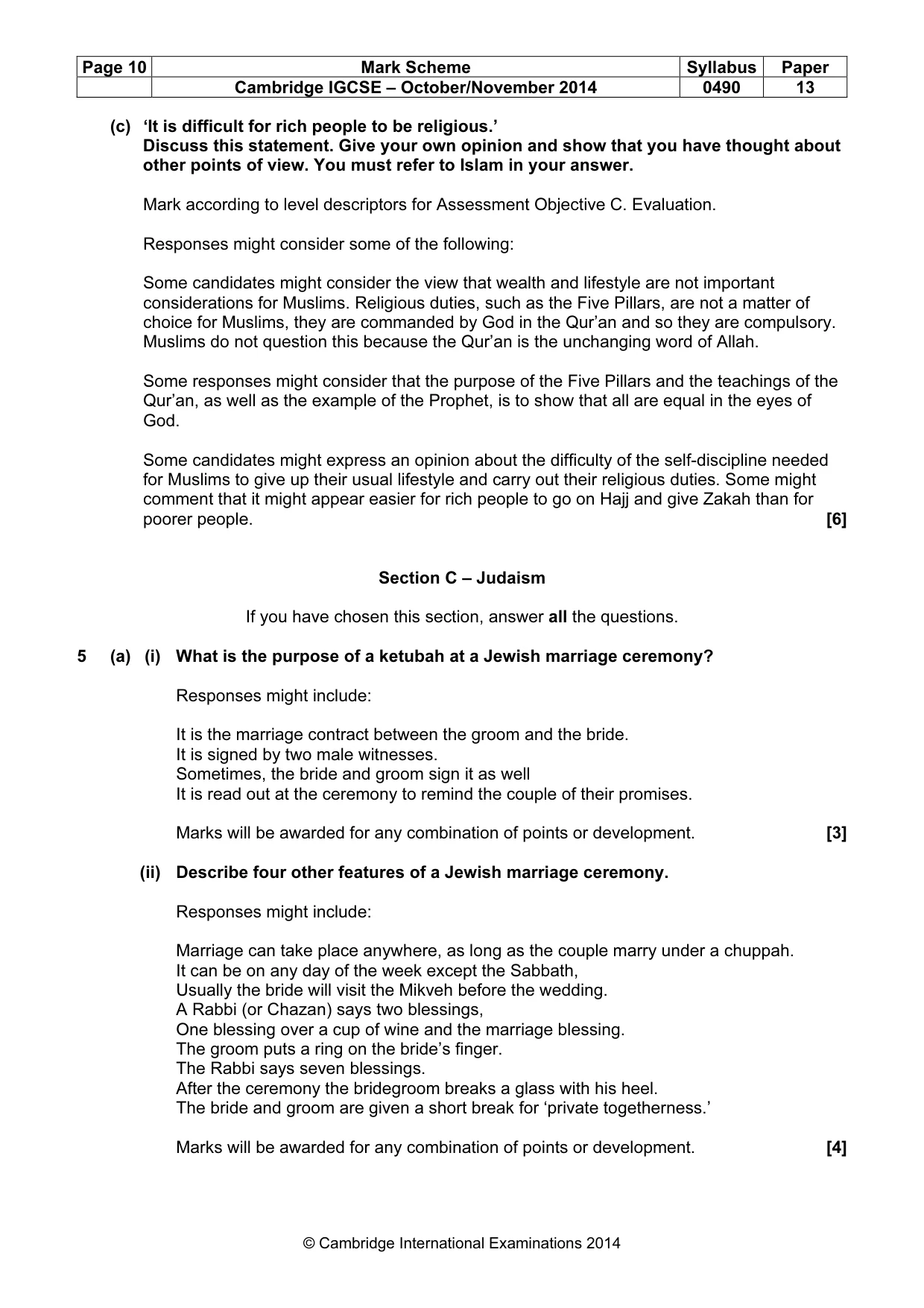 Mark scheme, page 10 of 14