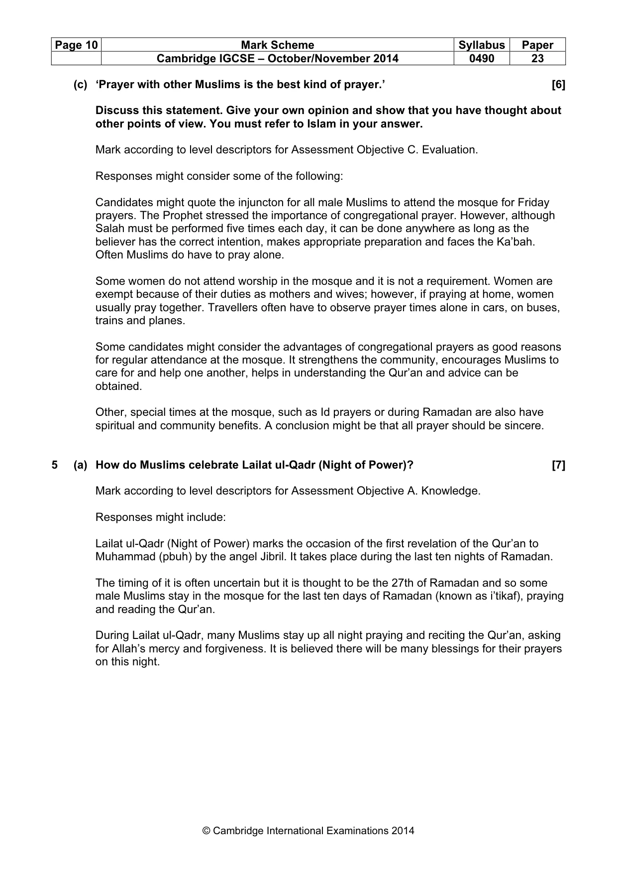 Mark scheme, page 10 of 17