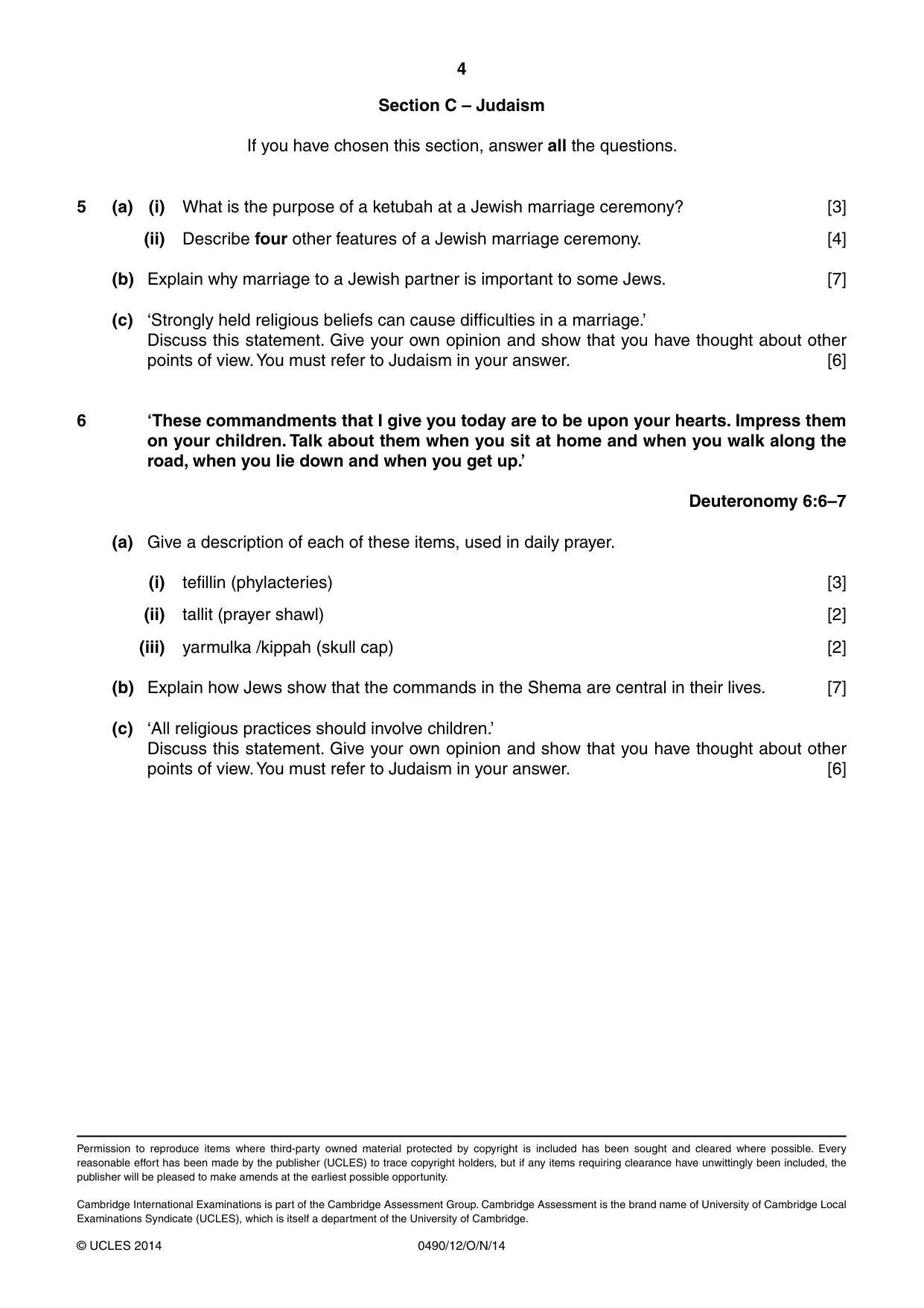 Cambridge IGCSE Religious Studies 0490 2014 Oct/Nov Paper 1 · Variant 2 question paper, page 4 of 4