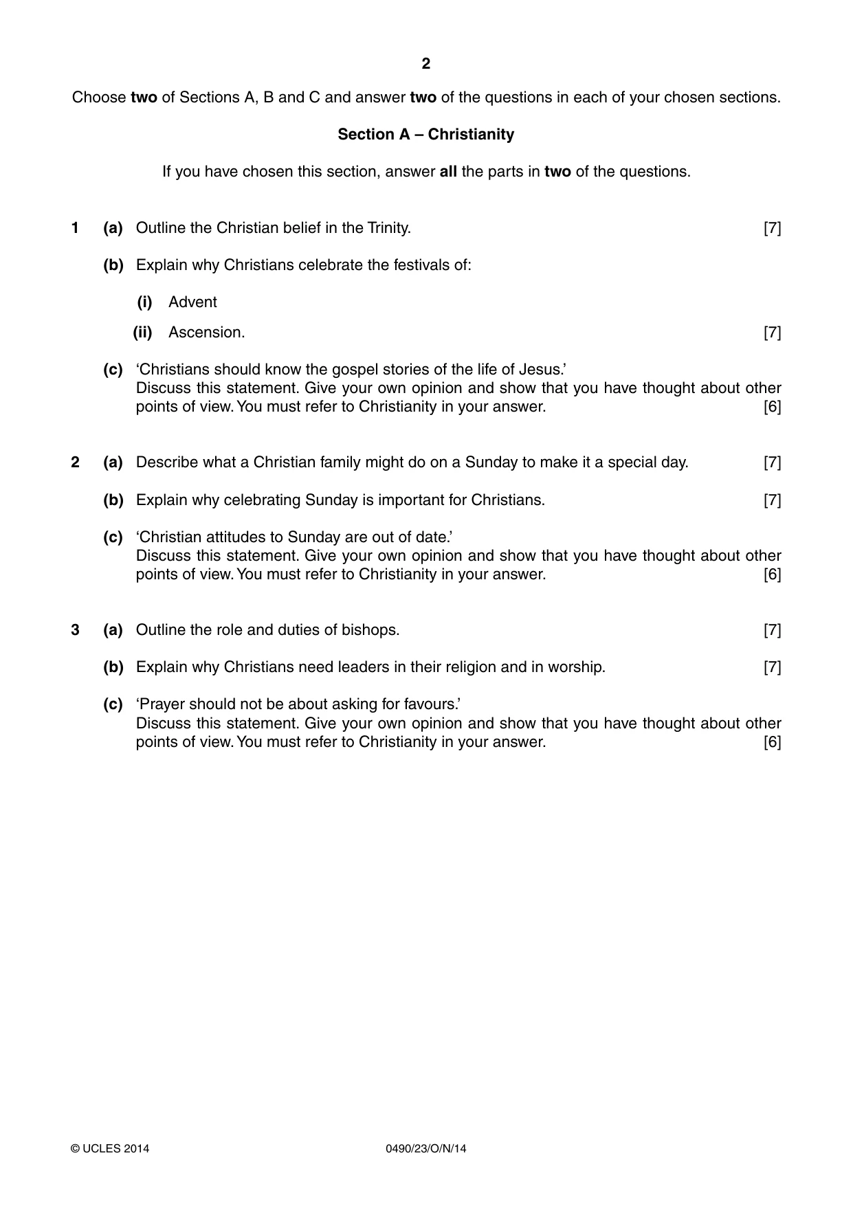 Cambridge IGCSE Religious Studies 0490 2014 Oct/Nov Paper 2 · Variant 3 question paper, page 2 of 4