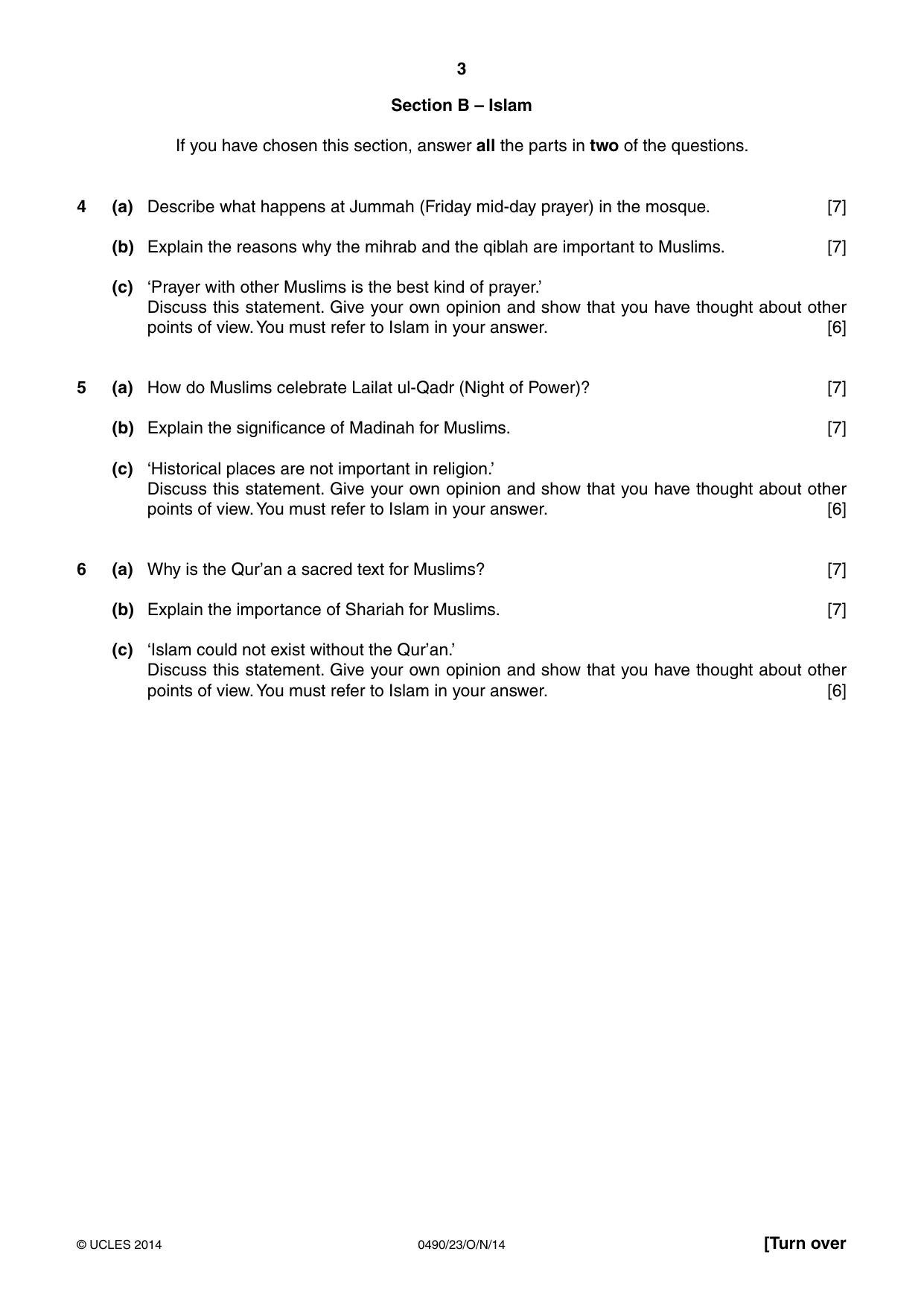 Cambridge IGCSE Religious Studies 0490 2014 Oct/Nov Paper 2 · Variant 3 question paper, page 3 of 4
