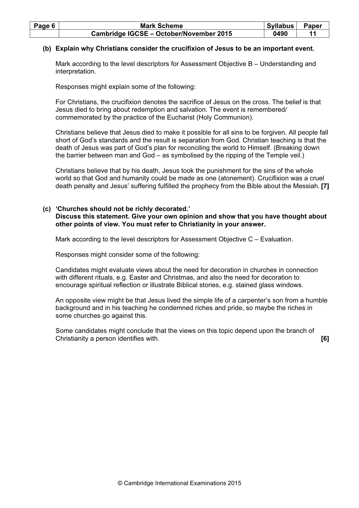 Mark scheme, page 6 of 12