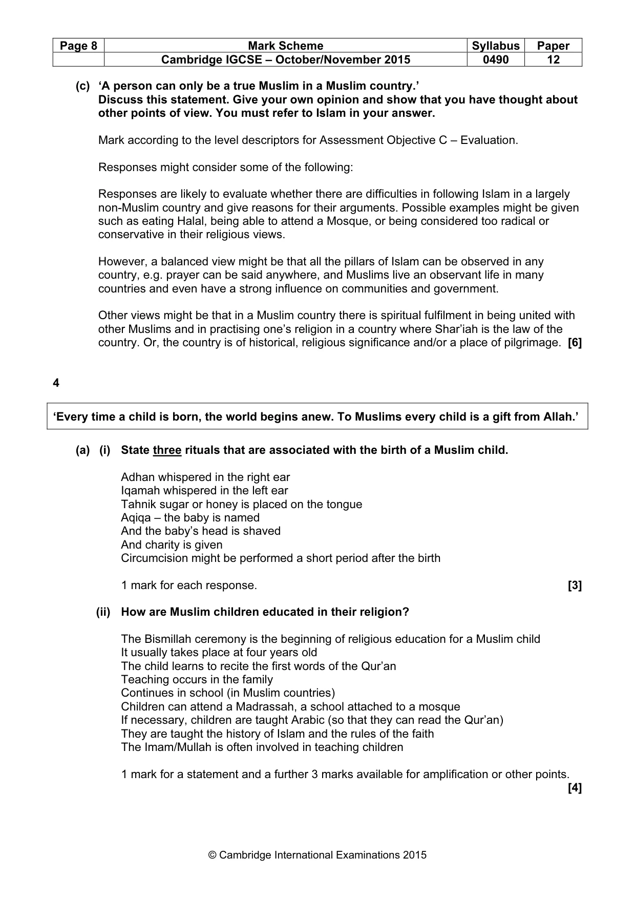 Mark scheme, page 8 of 12