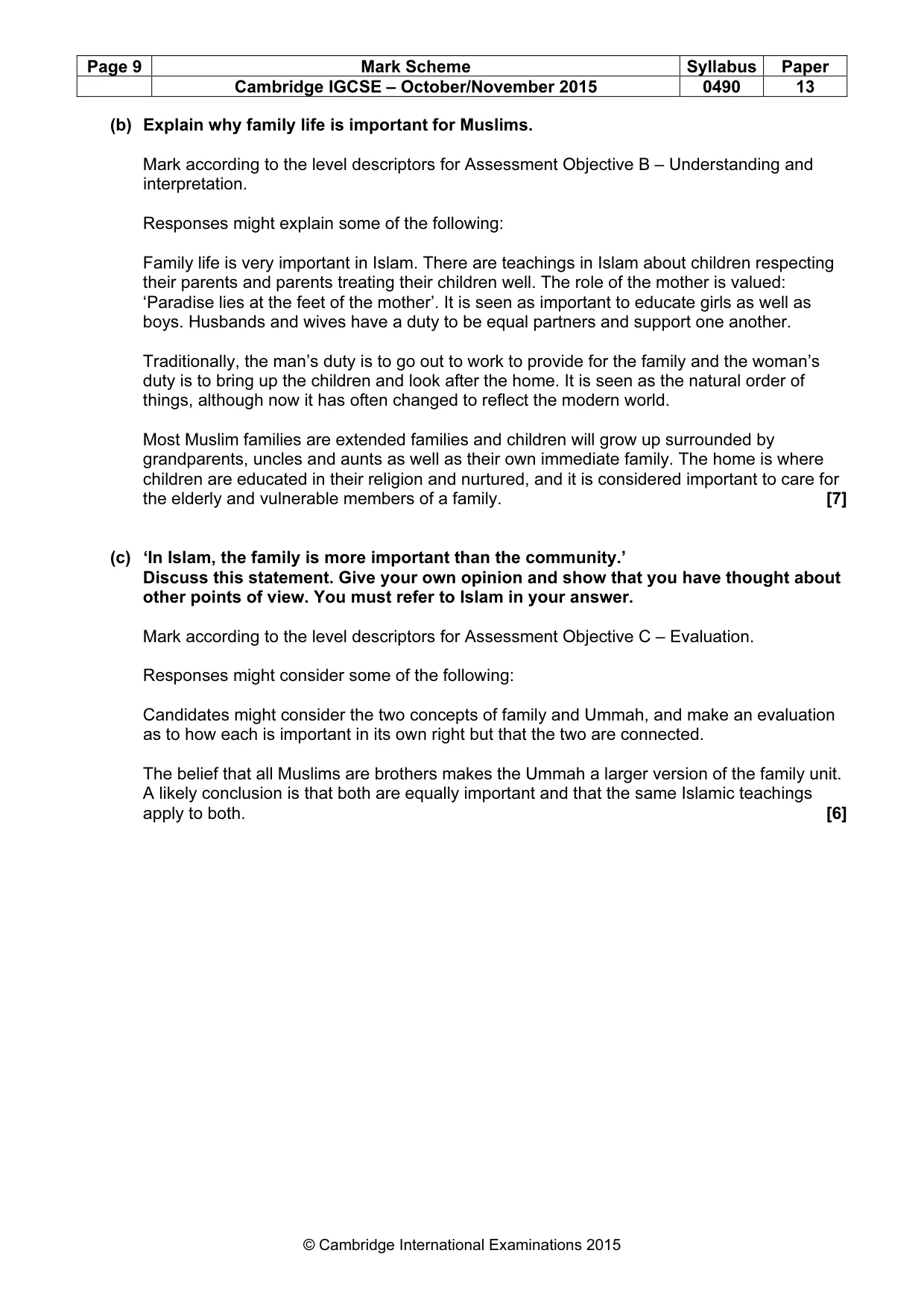 Mark scheme, page 9 of 12