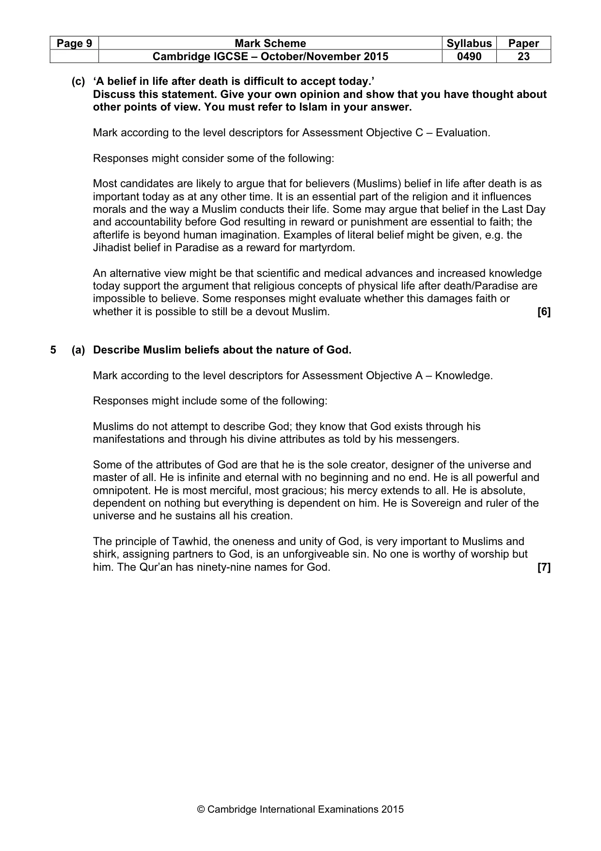 Mark scheme, page 9 of 17