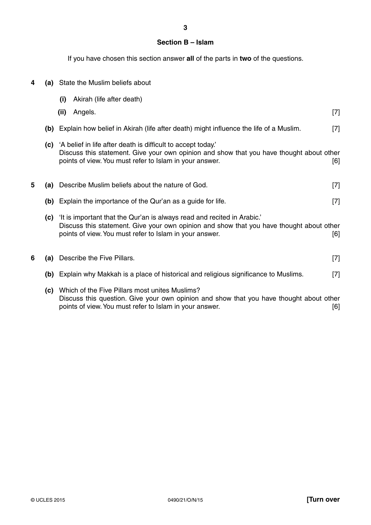Cambridge IGCSE Religious Studies 0490 2015 Oct/Nov Paper 2 · Variant 1 question paper, page 3 of 4