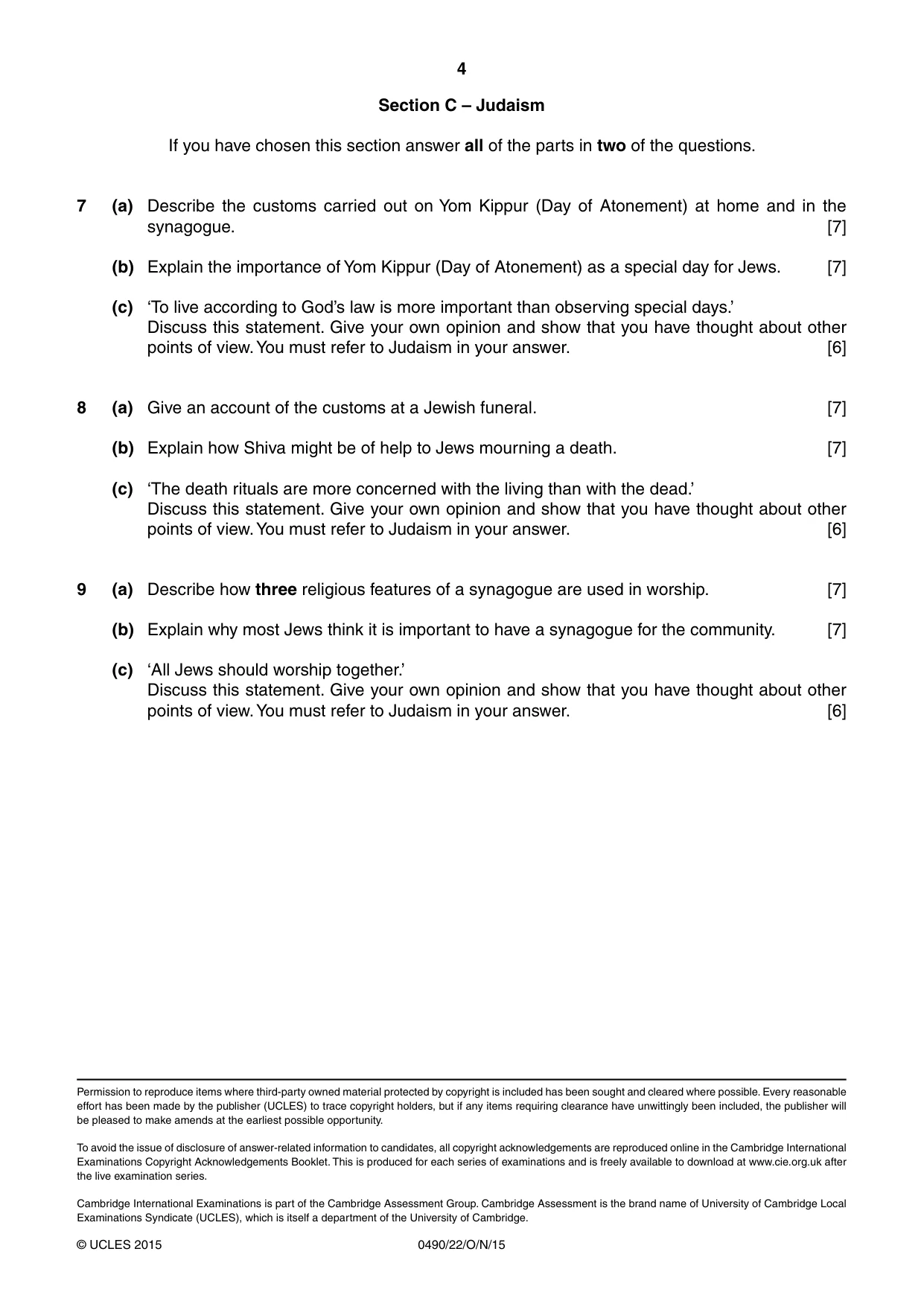 Cambridge IGCSE Religious Studies 0490 2015 Oct/Nov Paper 2 · Variant 2 question paper, page 4 of 4