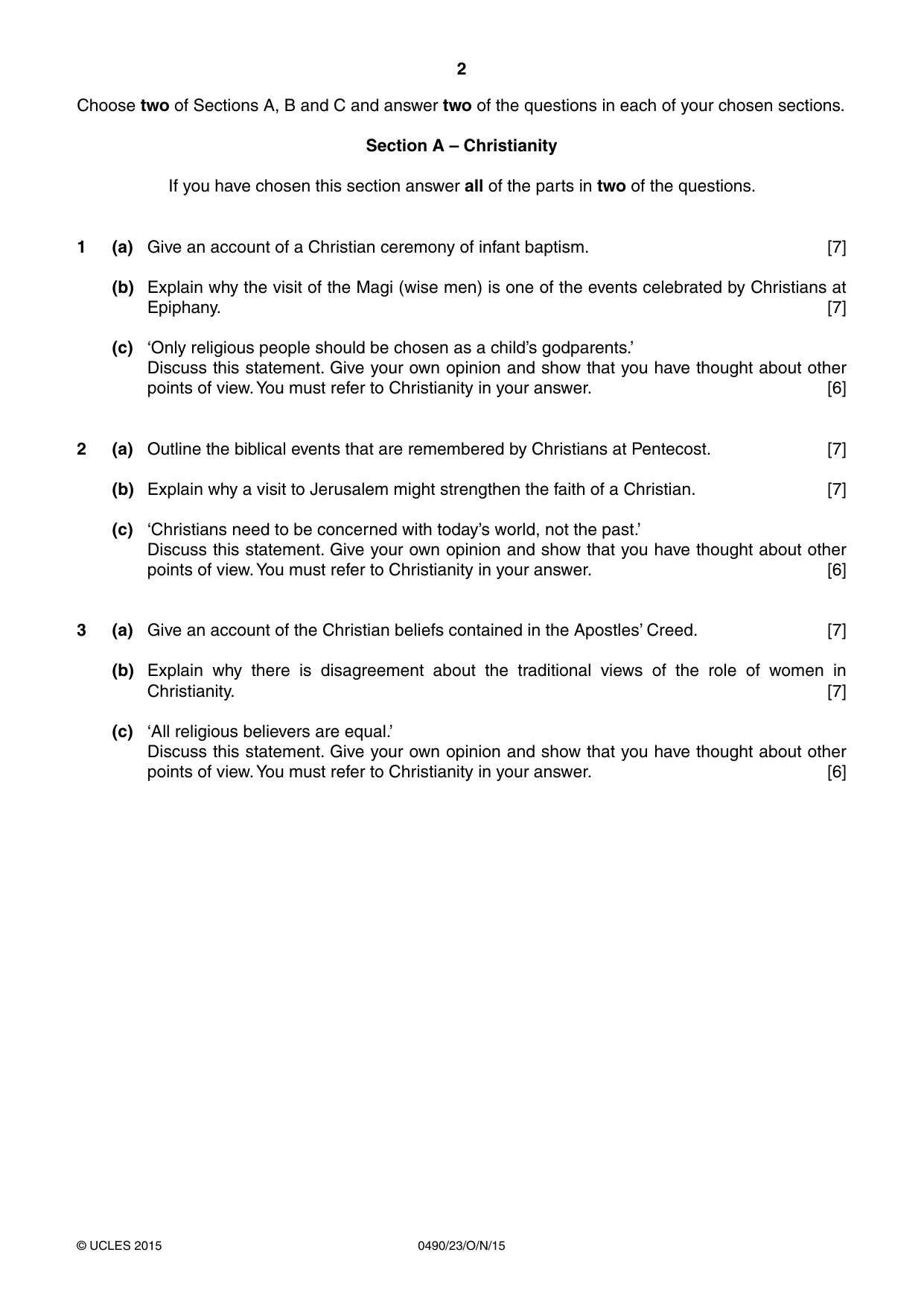 Cambridge IGCSE Religious Studies 0490 2015 Oct/Nov Paper 2 · Variant 3 question paper, page 2 of 4