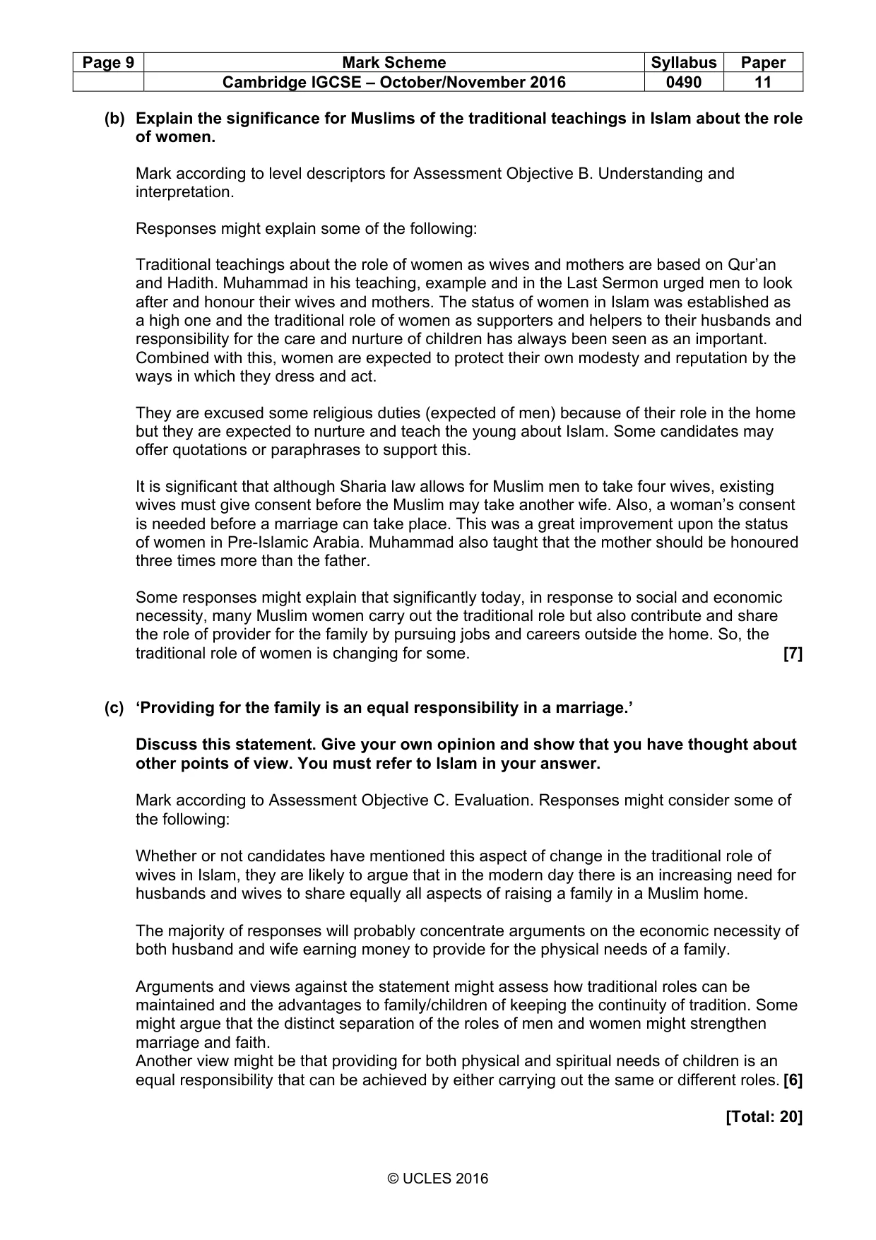Mark scheme, page 9 of 12