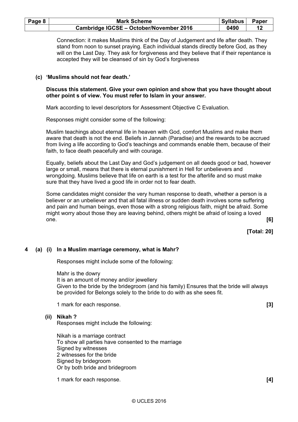 Mark scheme, page 8 of 12