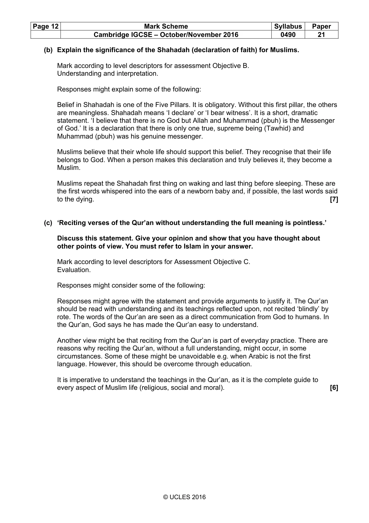 Mark scheme, page 12 of 17