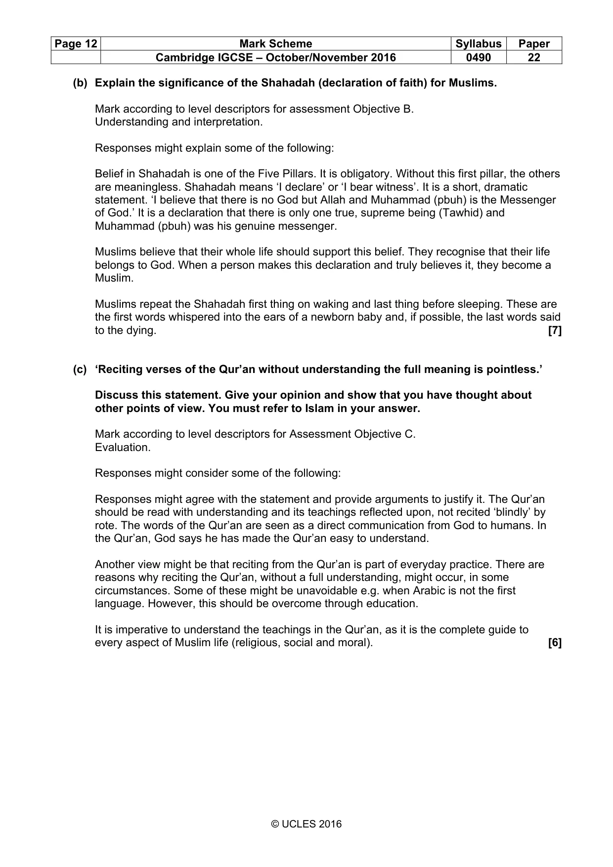 Mark scheme, page 12 of 17