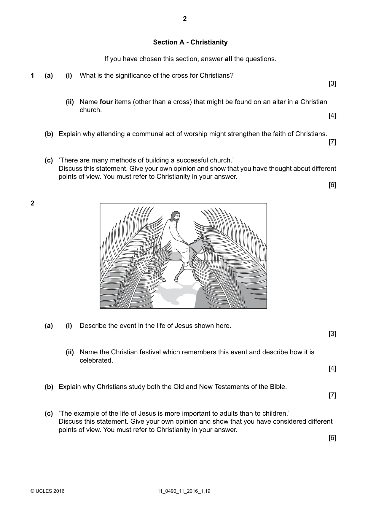 Cambridge IGCSE Religious Studies 0490 2016 Oct/Nov Paper 1 · Variant 1 question paper, page 2 of 4