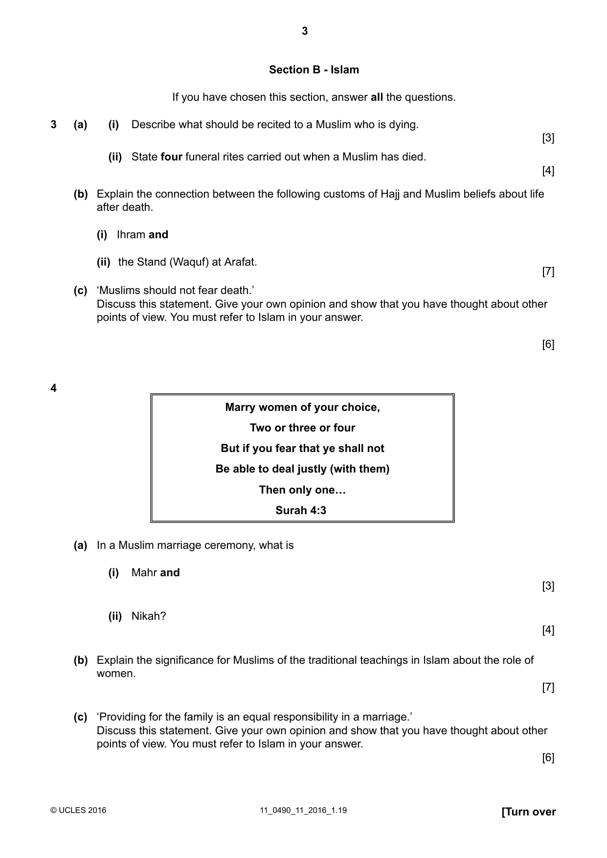 Cambridge IGCSE Religious Studies 0490 2016 Oct/Nov Paper 1 · Variant 1 question paper, page 3 of 4