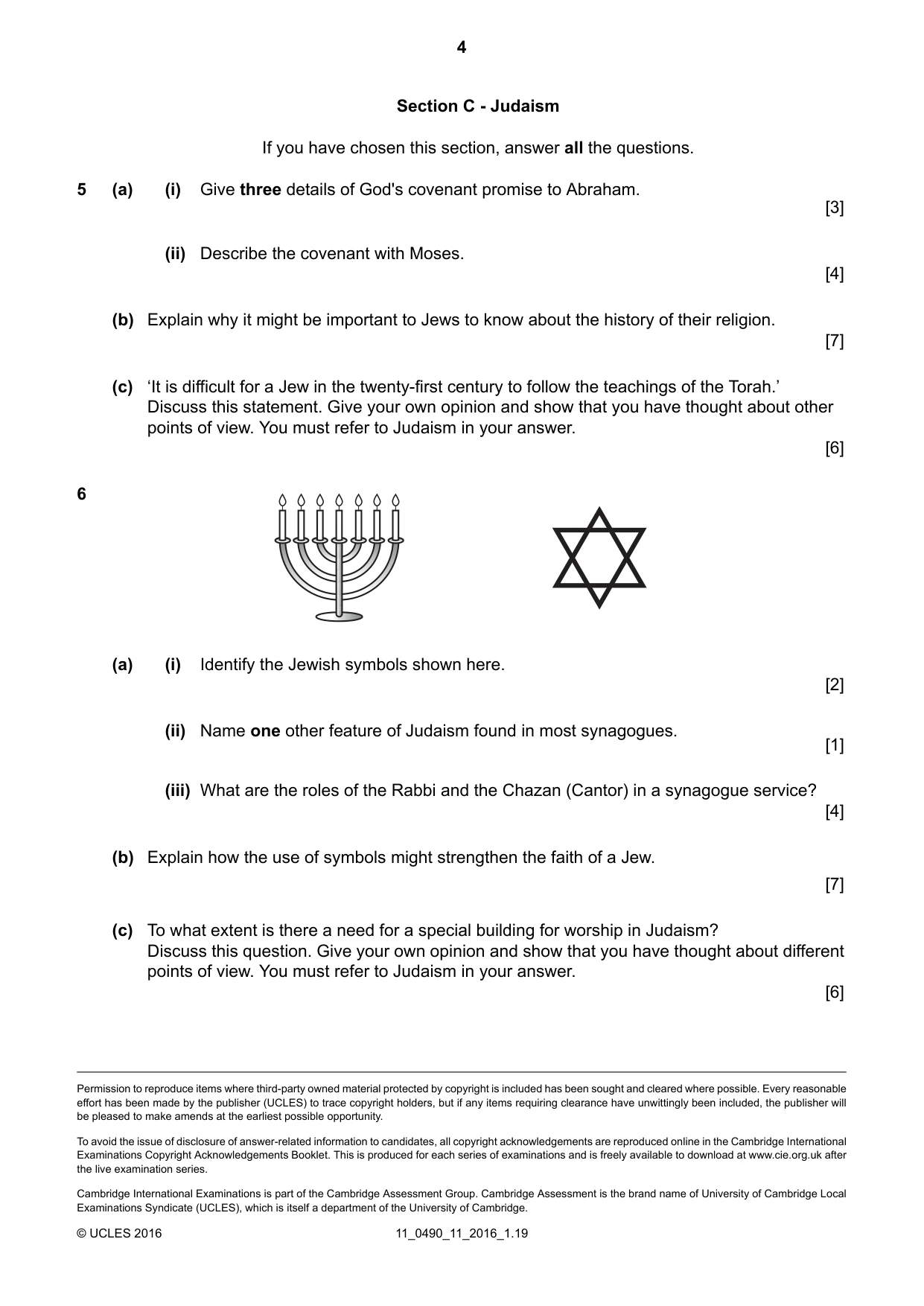 Cambridge IGCSE Religious Studies 0490 2016 Oct/Nov Paper 1 · Variant 1 question paper, page 4 of 4