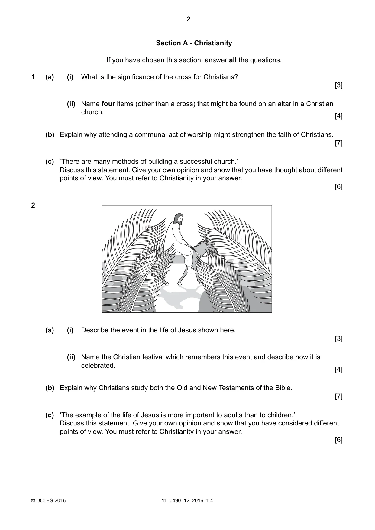 Cambridge IGCSE Religious Studies 0490 2016 Oct/Nov Paper 1 · Variant 2 question paper, page 2 of 4