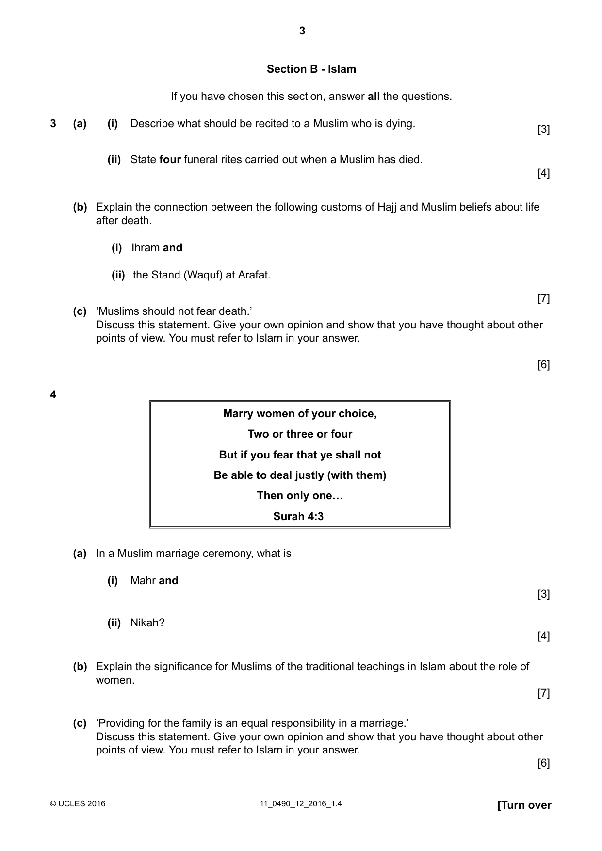 Cambridge IGCSE Religious Studies 0490 2016 Oct/Nov Paper 1 · Variant 2 question paper, page 3 of 4