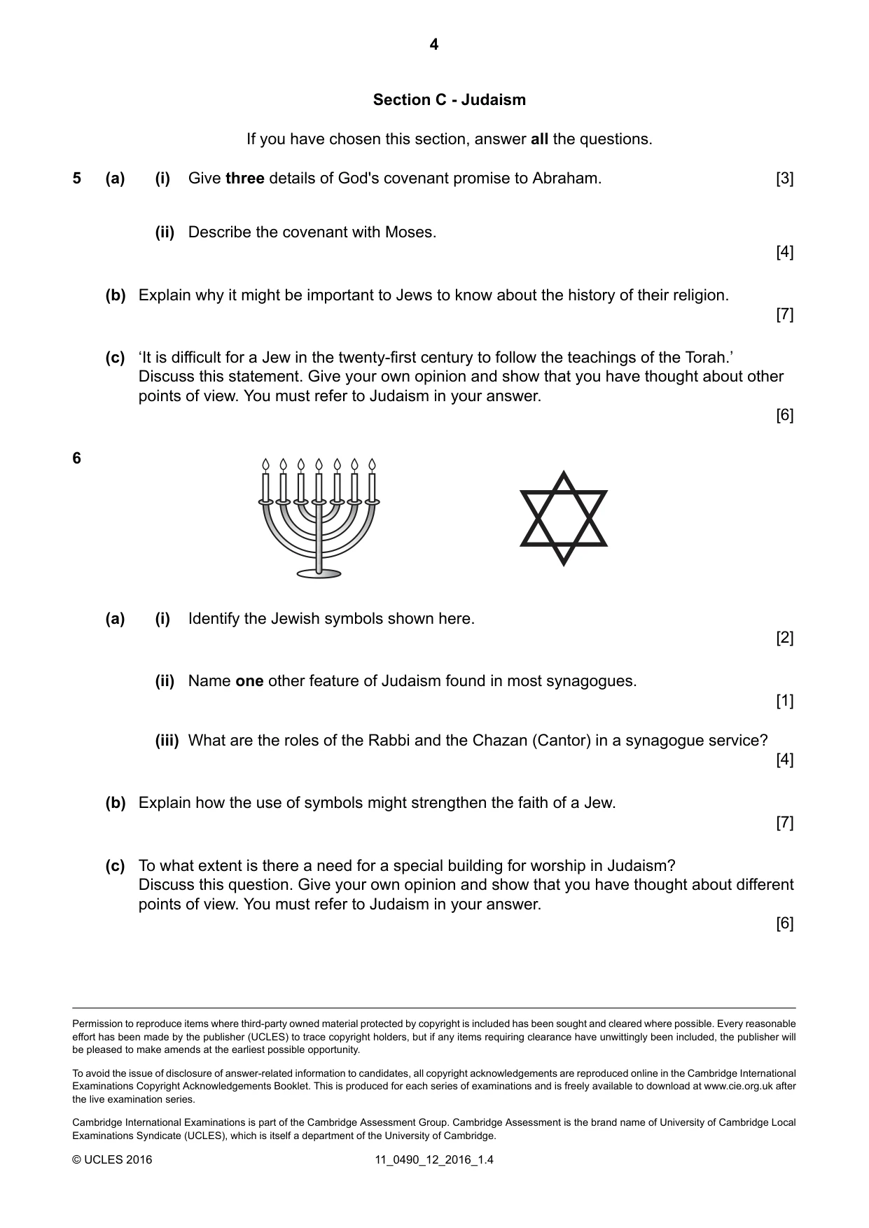 Cambridge IGCSE Religious Studies 0490 2016 Oct/Nov Paper 1 · Variant 2 question paper, page 4 of 4