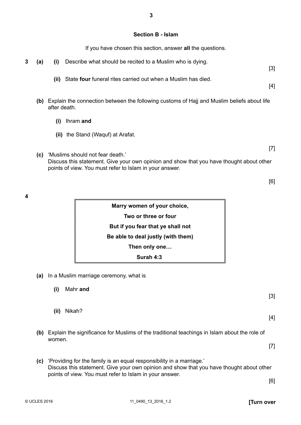 Cambridge IGCSE Religious Studies 0490 2016 Oct/Nov Paper 1 · Variant 3 question paper, page 3 of 4