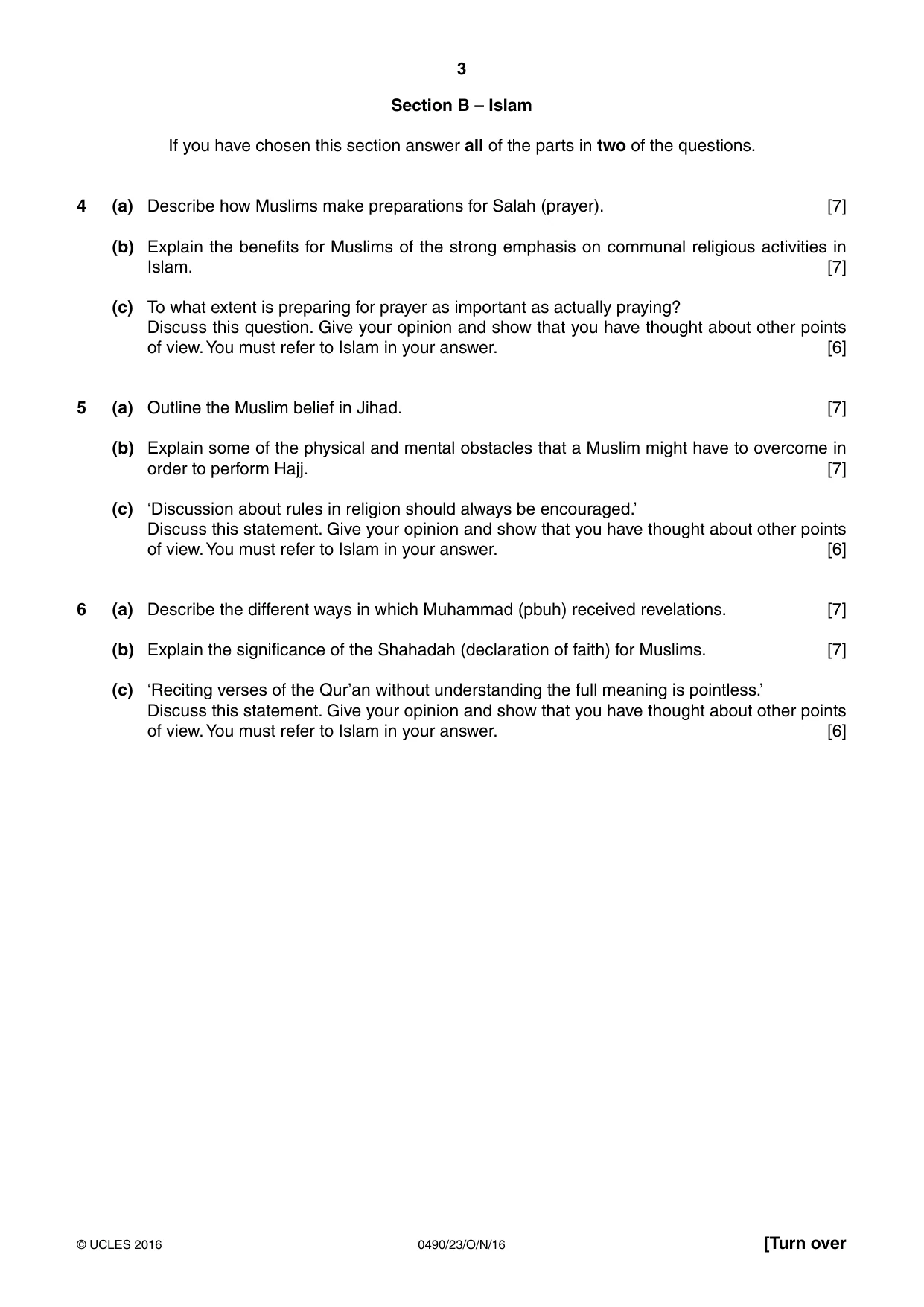 Cambridge IGCSE Religious Studies 0490 2016 Oct/Nov Paper 2 · Variant 3 question paper, page 3 of 4